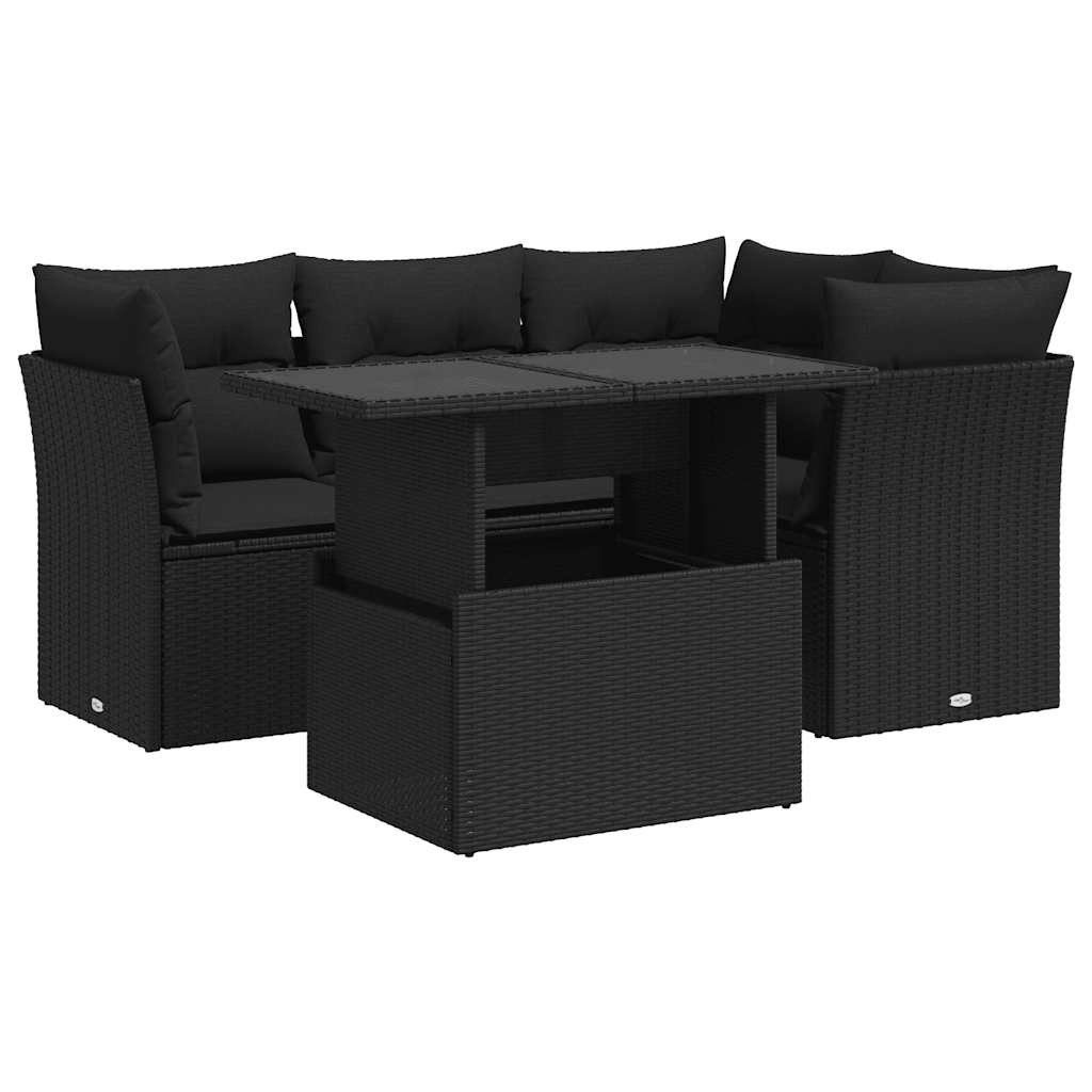 vidaXL Gartenlounge-Set 5-tlg. Garten-Sofagarnitur mit Kissen Schwarz Poly günstig online kaufen