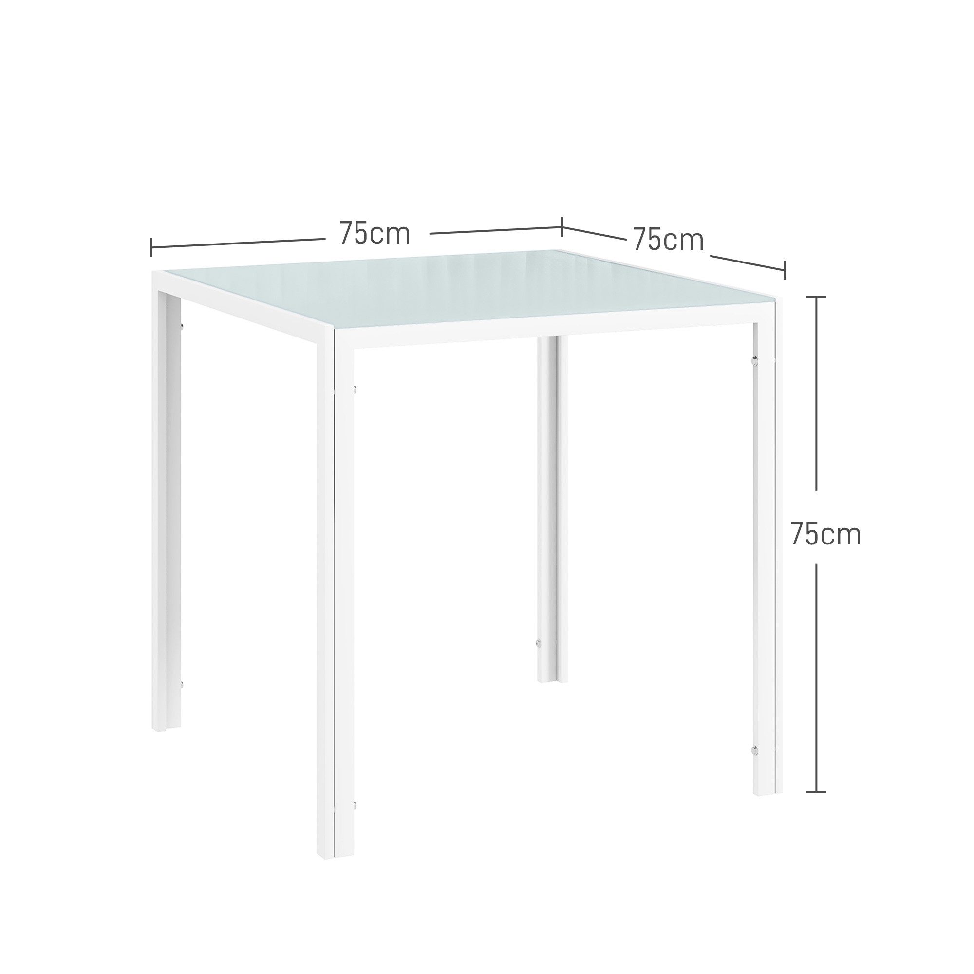 HOMCOM Esstisch Quadratischer Tisch, für 4 Personen, Hartglas mit Metallbeine (Esszimmertisch, 1-St., Küchentisch), bis 80 kg belastbar, für Küche, Esszimmer, 75 x 75 x 75 cm, Weiß