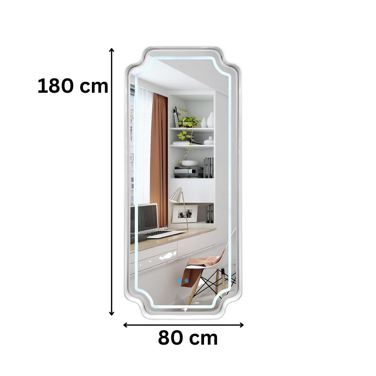 alesvelt Standspiegel, Wandspiegel AURELIA 180x80 cm mit Led-Beleuchtung (180x80cm, 1-Spiegel), Ganzkörperspiegel, Wandspiegel, LED