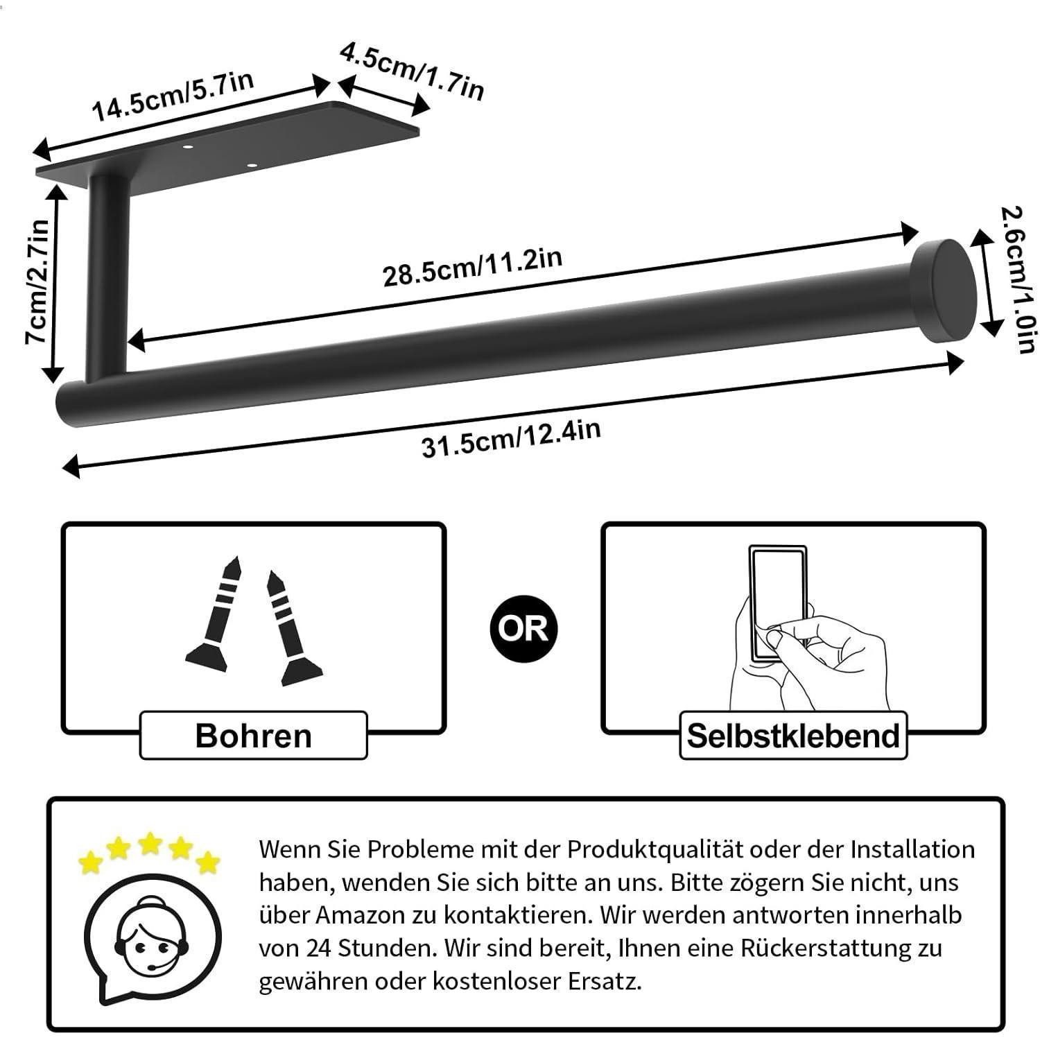 LuxusKollektion Wandrollenhalter Küchenrollenhalter mattschwarz Edelstahl Wandmontage unter dem Schrank