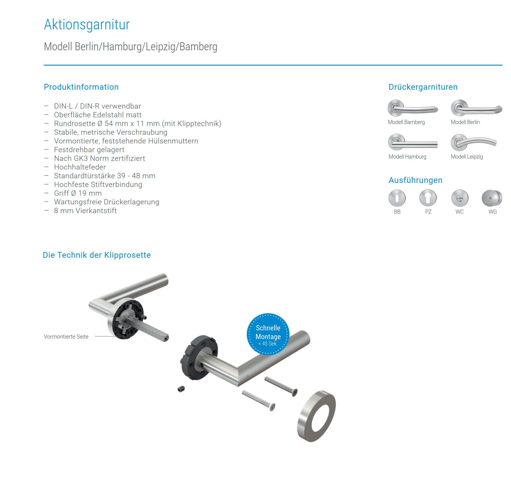 steinau Türgriff Hochwertiger Innentür Beschlag aus Edelstahl - Türgriff - Türklinke, Drücker außen, Oberfläche Edelstahl matt, Stabile, metrische Verschraubung