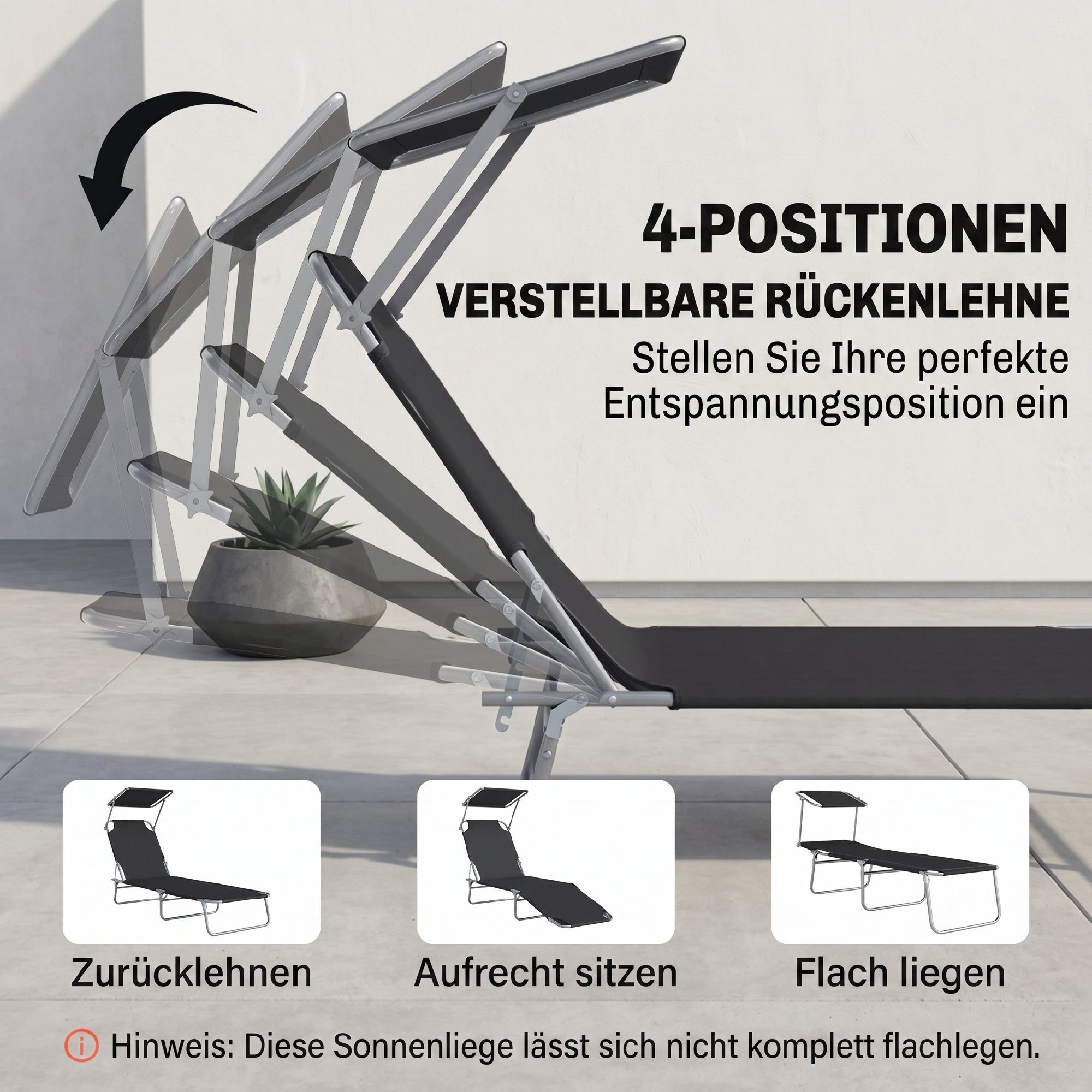Outsunny Feldbett Sonnenliege (Liege, 1-St., Sonnenliege) Durchgehend – Bild 5 von 5
