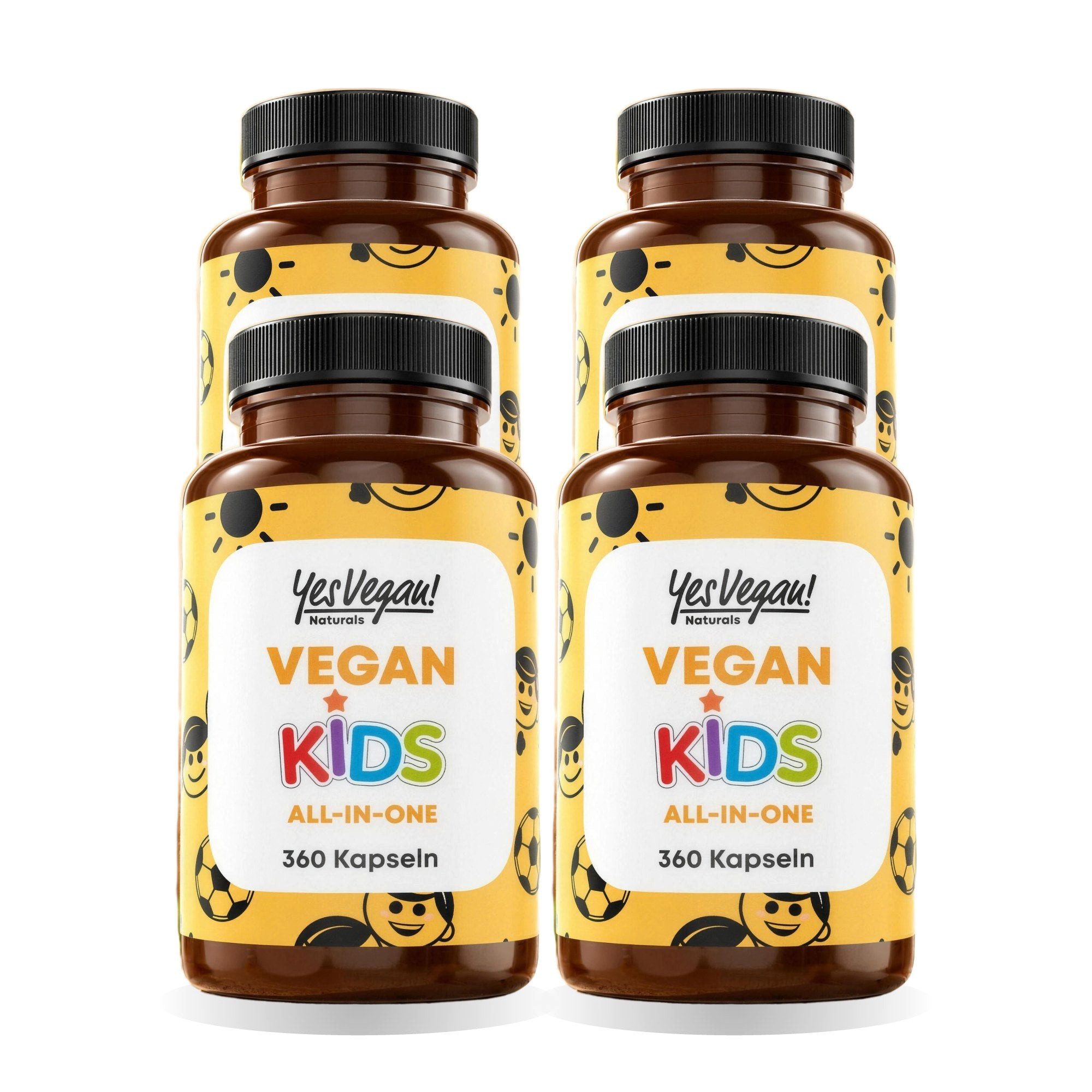 Yes Vegan Kinder Vitamine vegan: Multivitamin mit D3, K2, B12 Kapseln, 4 er Spar-Set à 360 St., vegan, laktosefrei, glutenfrei