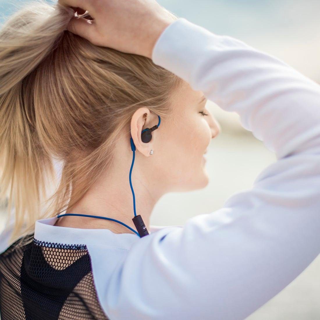 Hama Bluetooth Kopfhörer Sport, In-Ear, ergonomisch Mikrofon, blau ultraleicht, (Freisprechfunktion, Siri) In-Ear-Kopfhörer Assistant, Google