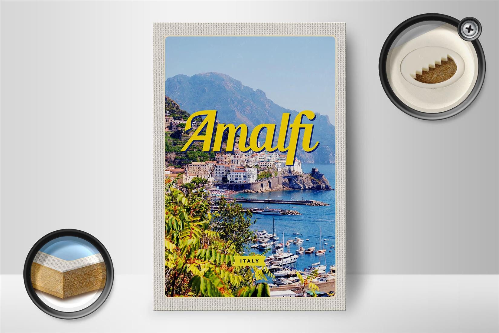 Femer GmbH Holzbild Reise 12x18 cm Amalfi Italy Urlaub Meerblick, (1 St), Glatte Holzfaserplatte (MDF), vorn beschichtet