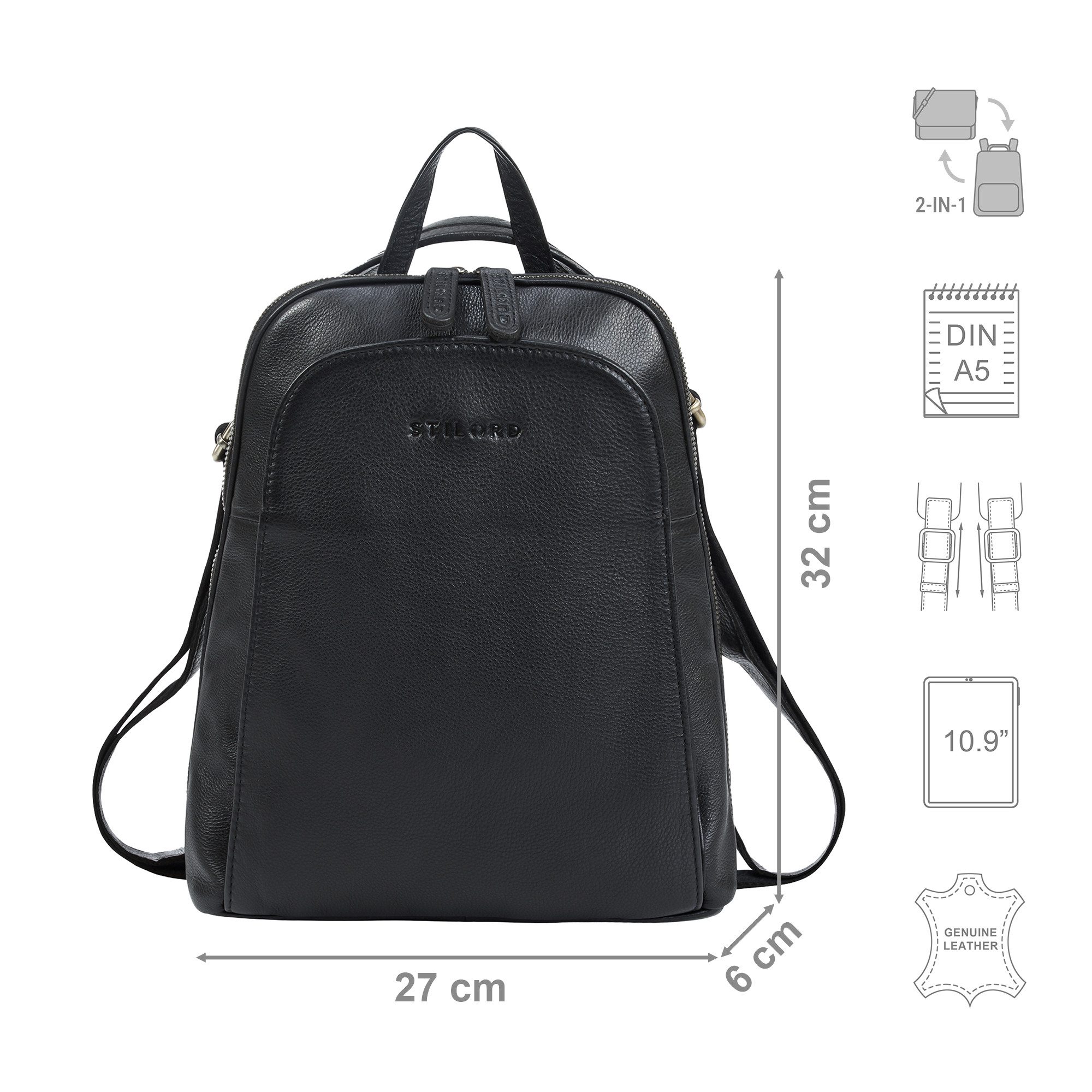 STILORD Cityrucksack "Ophelia" 2-in-1 Rucksack-Tasche Echt Leder Damen 10,9 Zoll