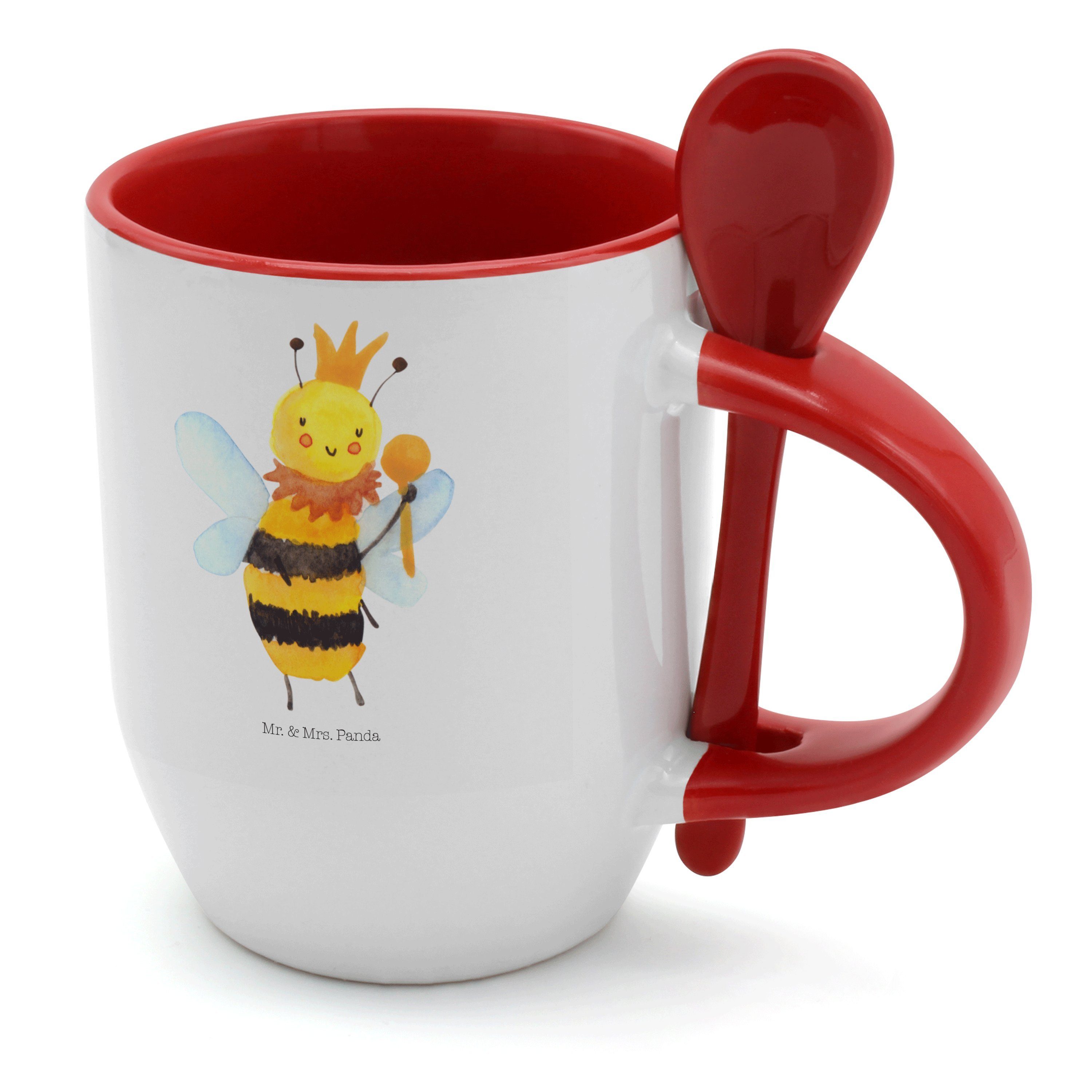 Mr. & Mrs. Panda Tasse Biene König - Weiß - Geschenk, Tasse mit Löffel, Hummel, Kaffeetasse, Keramik
