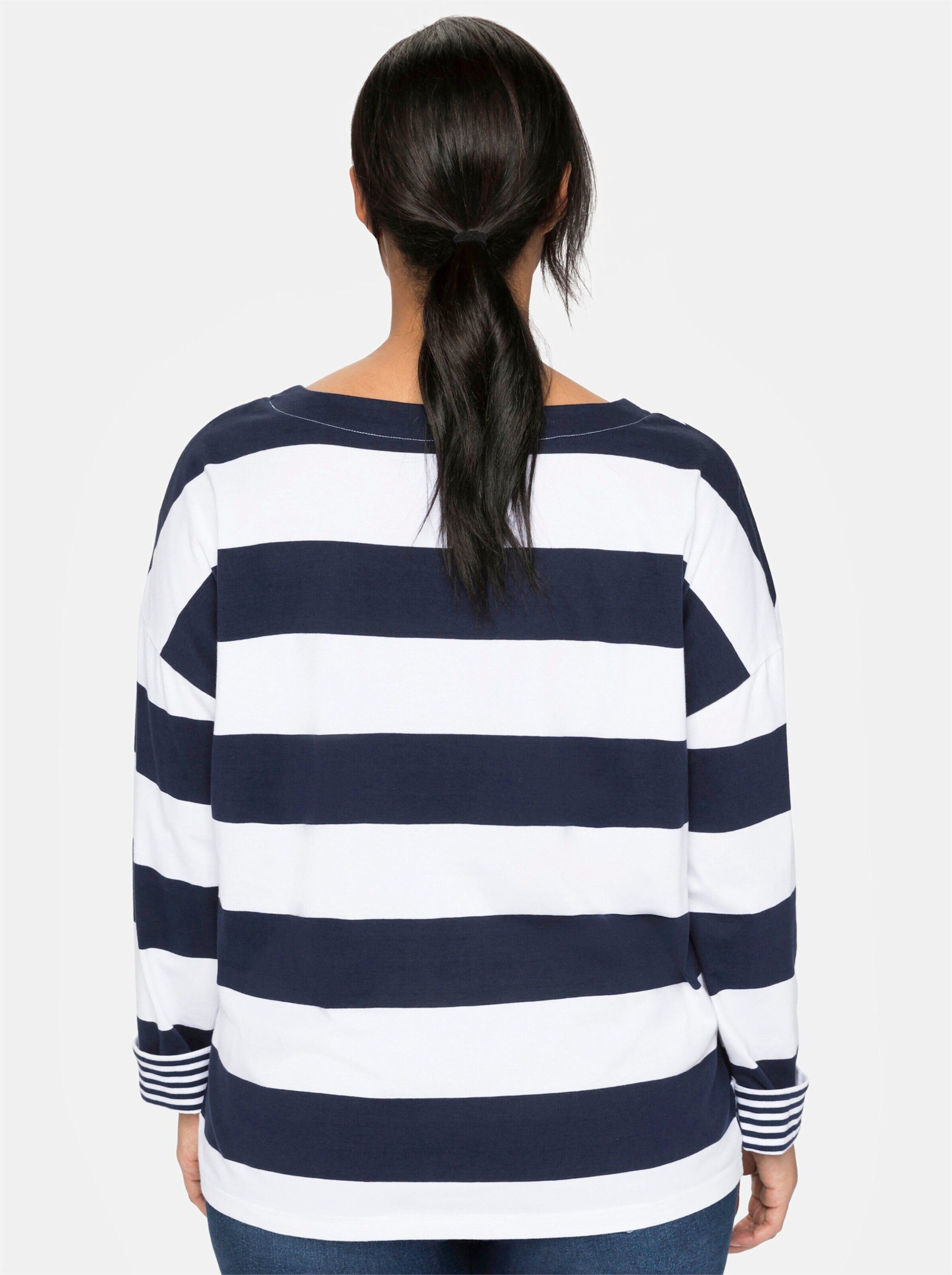 Sheego T-Shirt Langarmshirt Langarm mit Blockstreifen und U-Boot-Ausschnitt