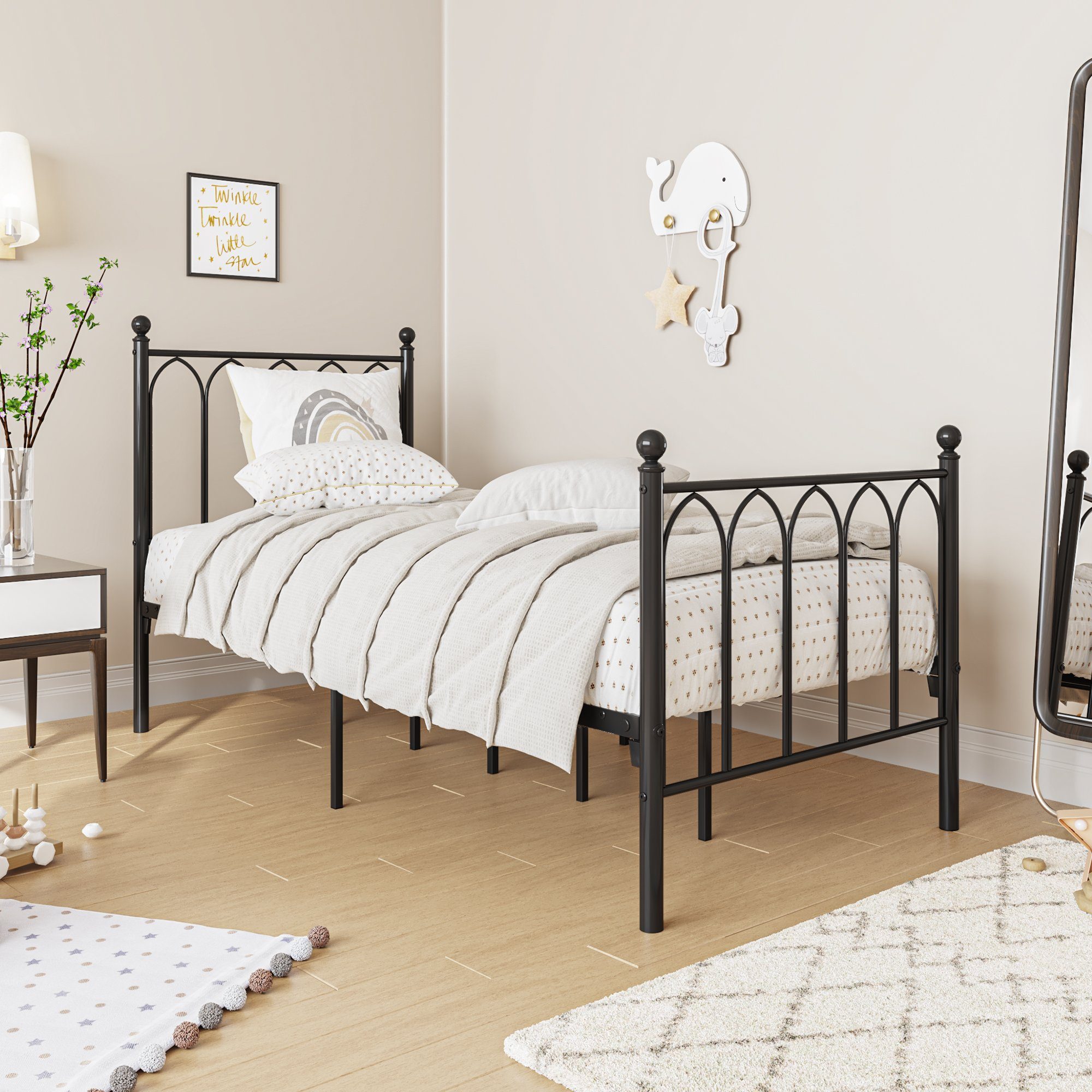 Metallbett (Einzelbett, 1-tlg., Gästebett mit Lattenrost und Bettgestell), Jugendbett 198 x 92 x 114 cm für Gästezimmer, Wohnzimmer