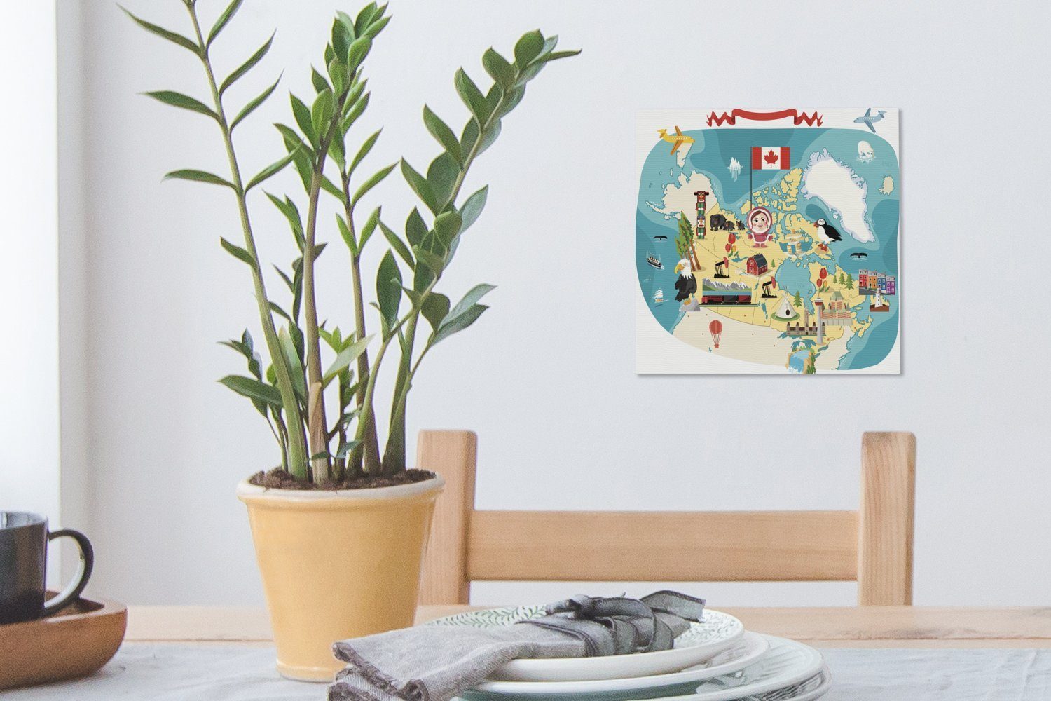 OneMillionCanvasses® Leinwandbild Bilder Kanada, für Schlafzimmer einer von Illustrationen Karte Leinwand Wohnzimmer St), (1 auf