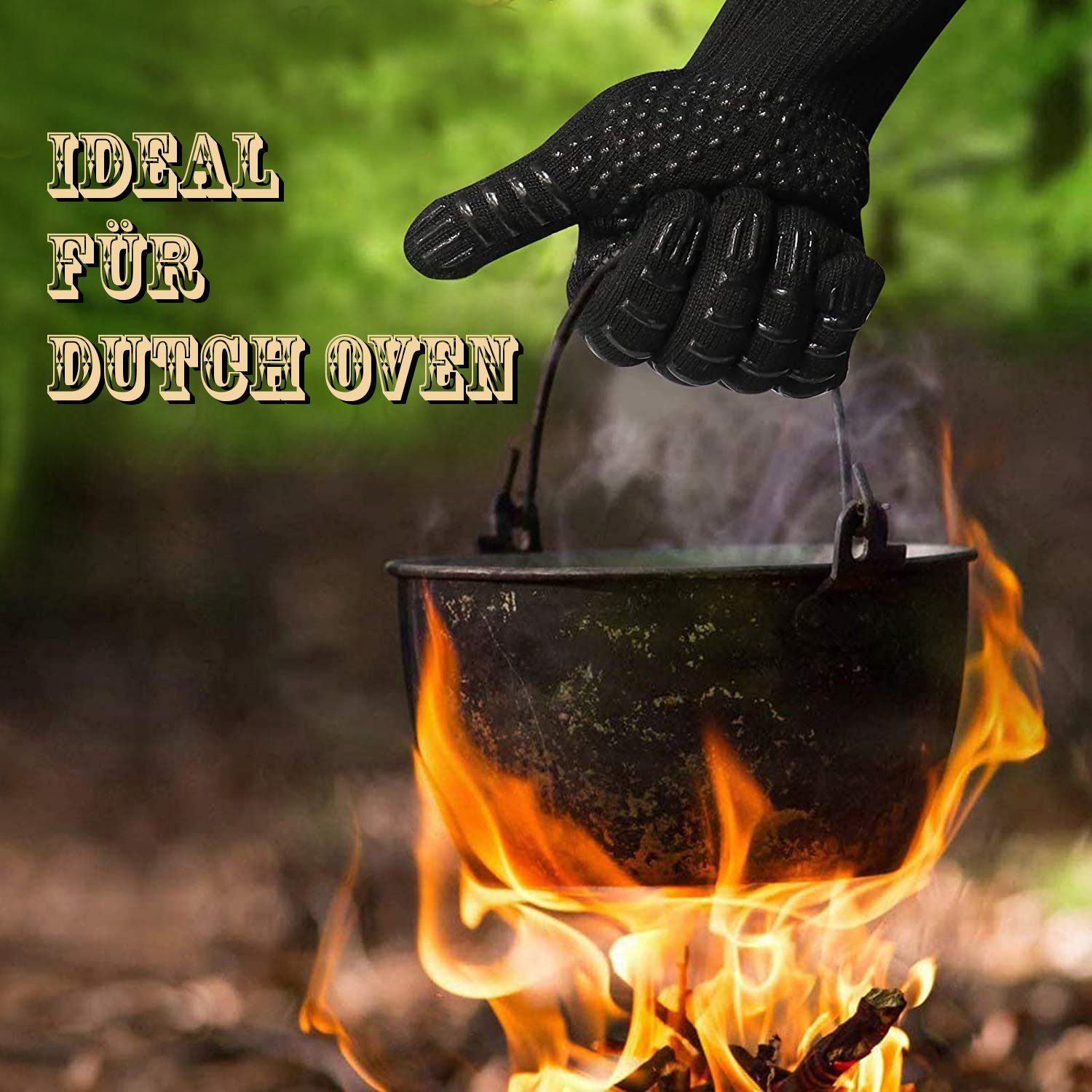 JATrade Grillhandschuhe hitzebeständig mit Grillthermometer & Marinierpinsel Grill Dutch Oven, (1 Paar Grillhandschuhe, 1 Grillthermometer, 1 Marinierpinsel), I – Bild 5 von 5