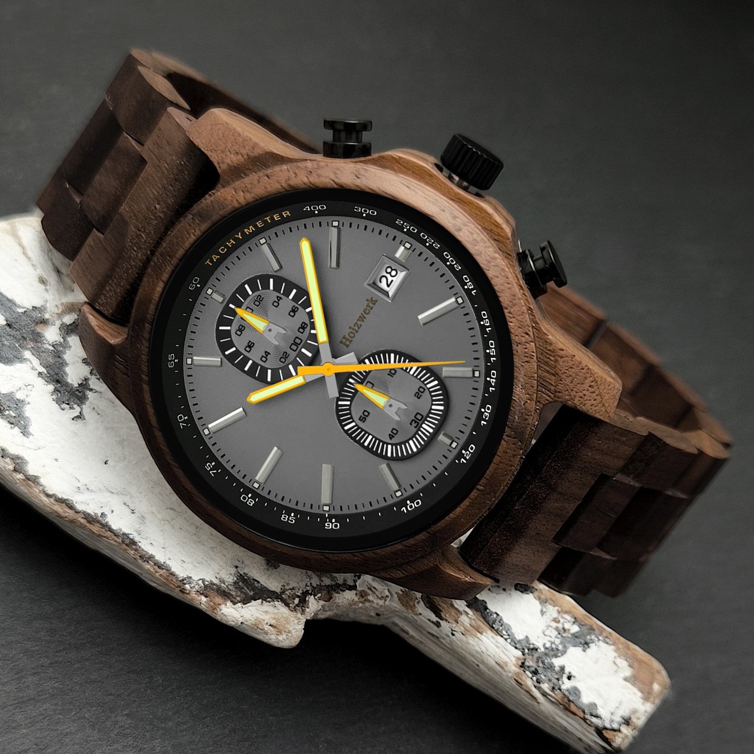 Holzwerk Chronograph Herren Designer Holz Armband Uhr, Tachymeter mit Datum günstig online kaufen