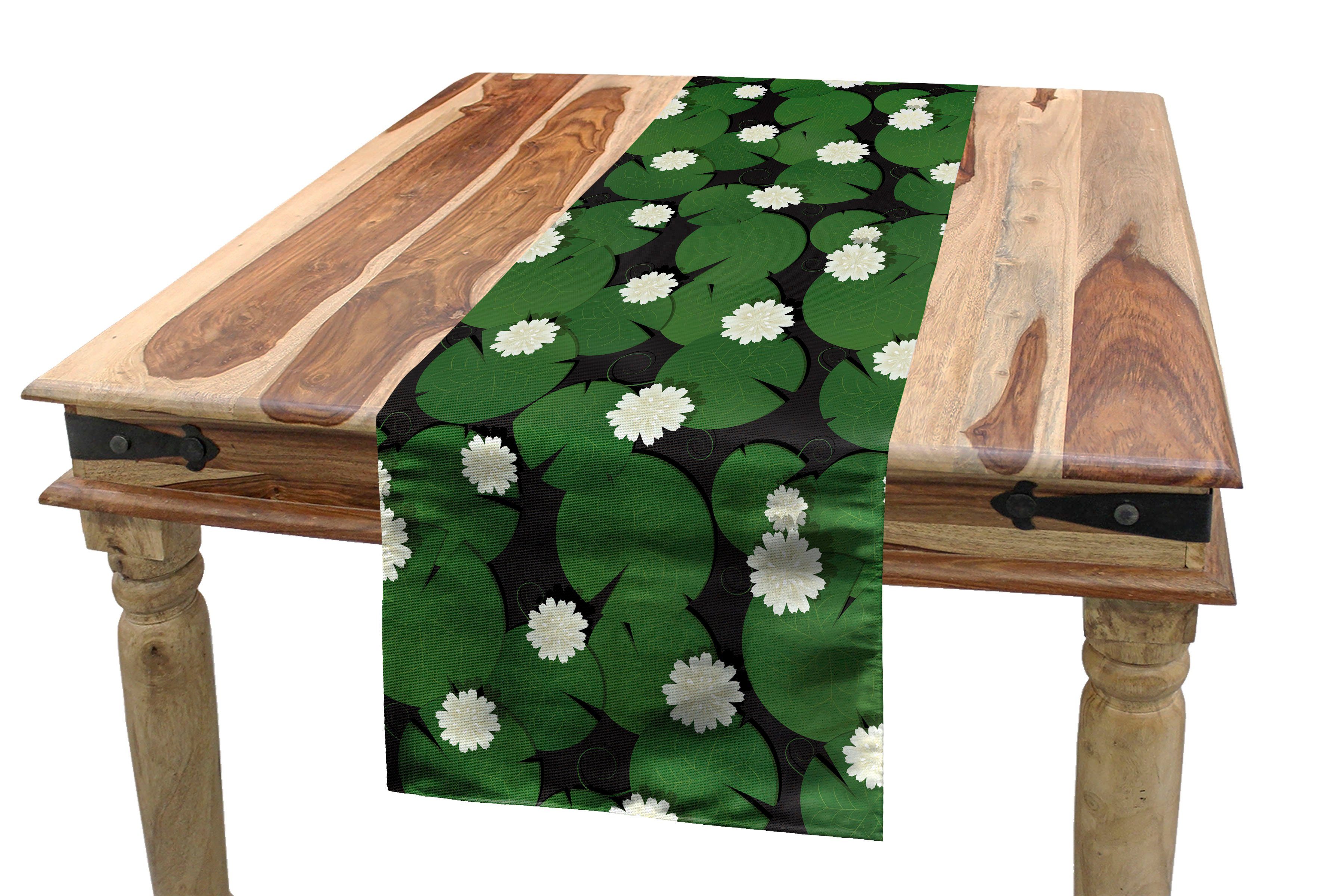 Rechteckiger Natürlich Abakuhaus Tischläufer, Floral-Wasser-Lilien-Muster Dekorativer Tischläufer Esszimmer Küche