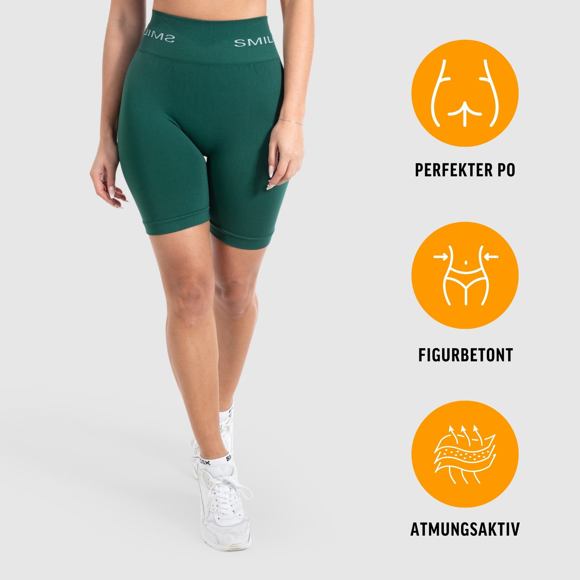 Smilodox Shorts Azura, Seamless Booty Scrunch Radlerhose mit Schriftzug Yoga & Gym Push Up High Waist Hotpants Blickdicht Shaped Fit Fitness Alltag