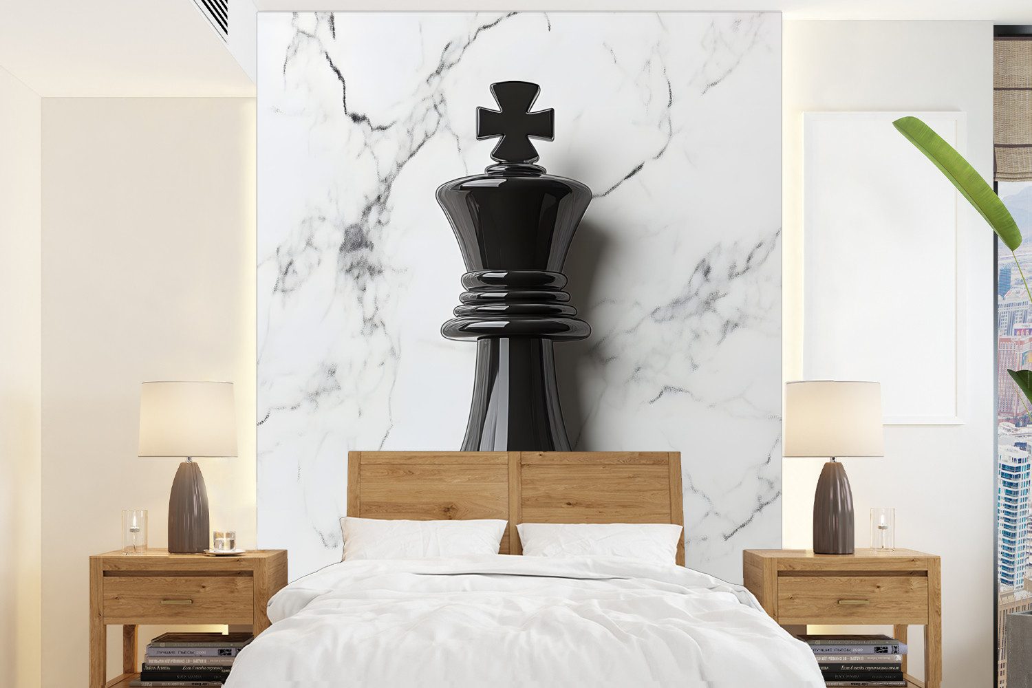 MuchoWow Fototapete Schachfigur - König - Schwarz - Marmor, Matt, bedruckt, Wallpaper für Wohnzimmer, Schlafzimmer, Vinyl Tapete, 165x220 cm