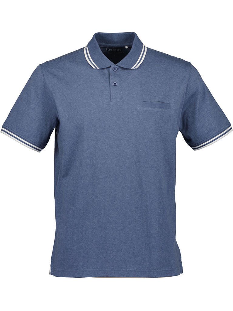 Blue Seven Poloshirt 321206 Herren Poloshirt Meliert mit Brusttasche - Kurzarm-Shirt Polokragen