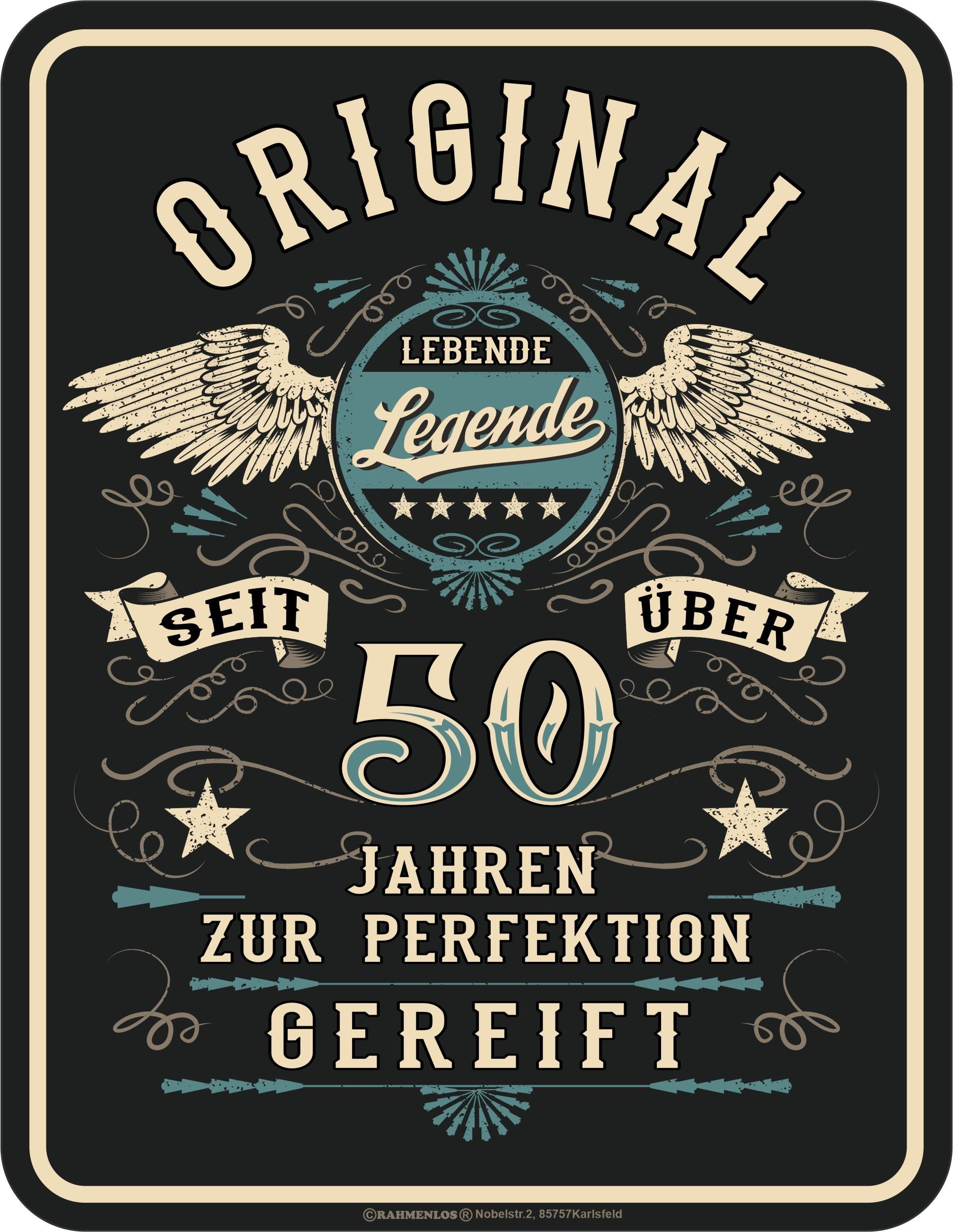 RAHMENLOS® Metallschild als Geschenk zum 50. Geburtstag: Lebende Legende 50 Jahre