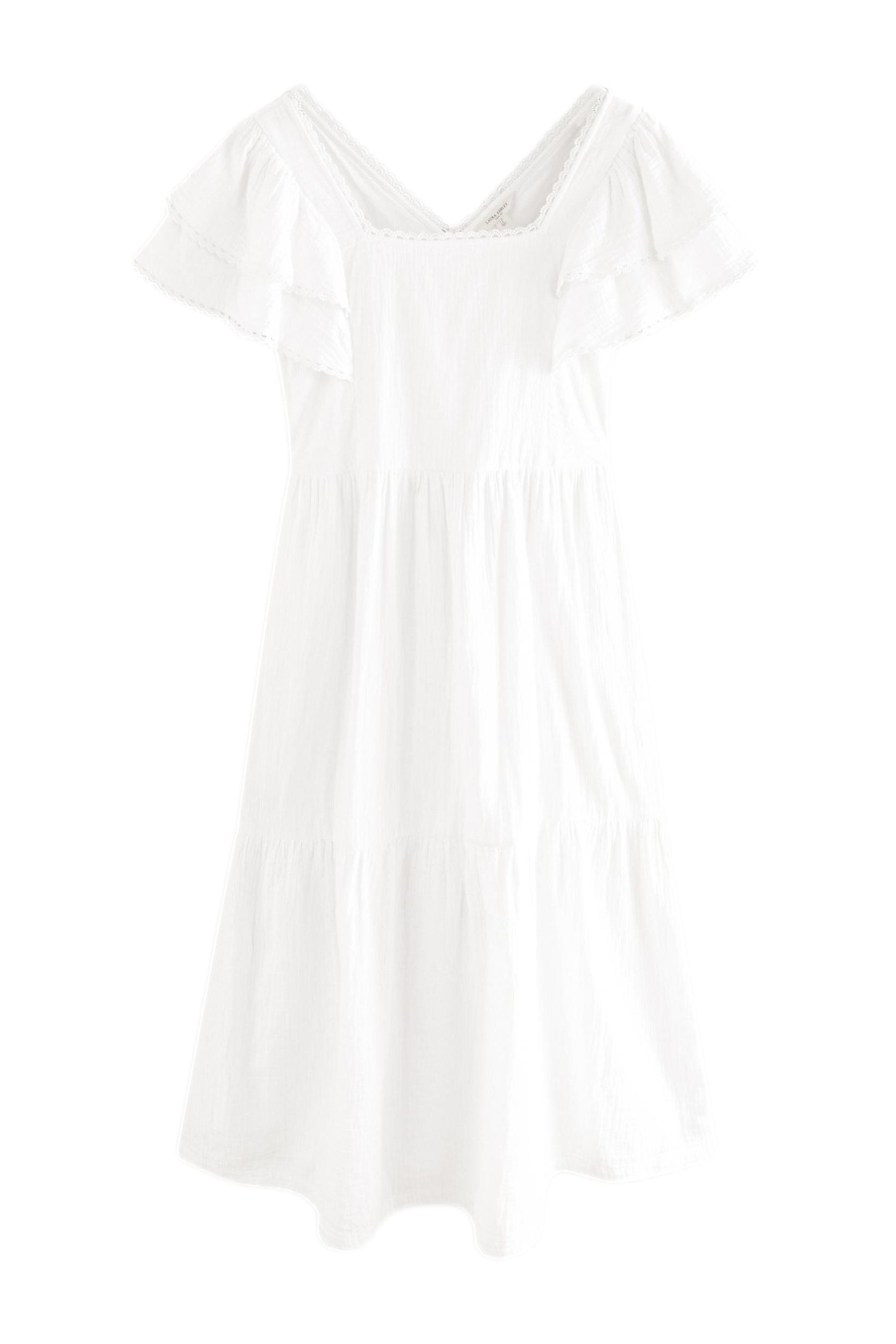 Spitzenkleid Laura Ashley Kleid mit Flügelärmeln Spitzenbesatz