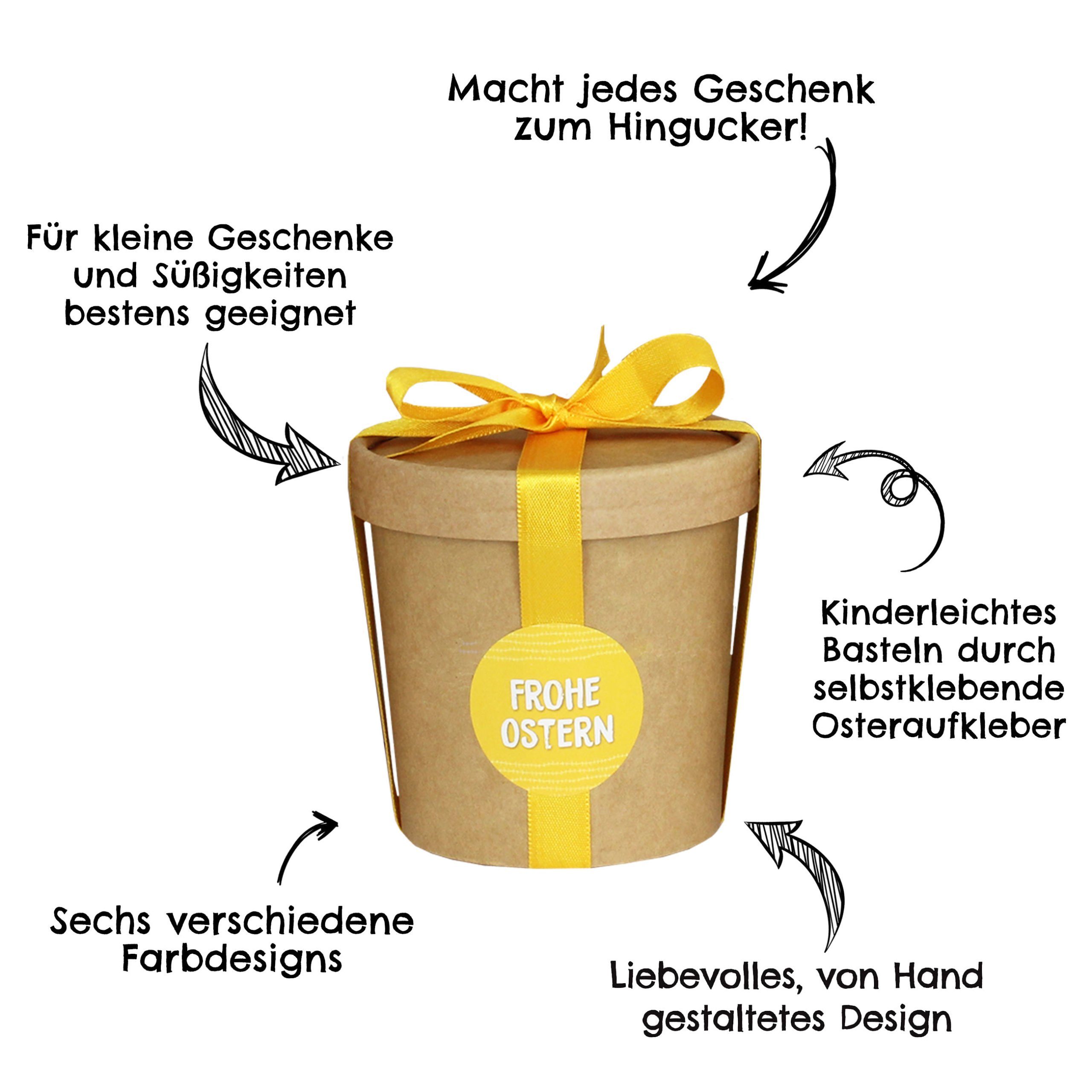 PAPIERDRACHEN Osternest 6 Osternester - Naturbraune Becher mit buntem Satinband