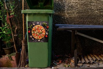 MuchoWow Wandsticker Pizza - Gemüse - Kräuter - Küche - Industrie (1 St), Mülleimer-aufkleber, Mülltonne, Sticker, Container, Abfalbehälter
