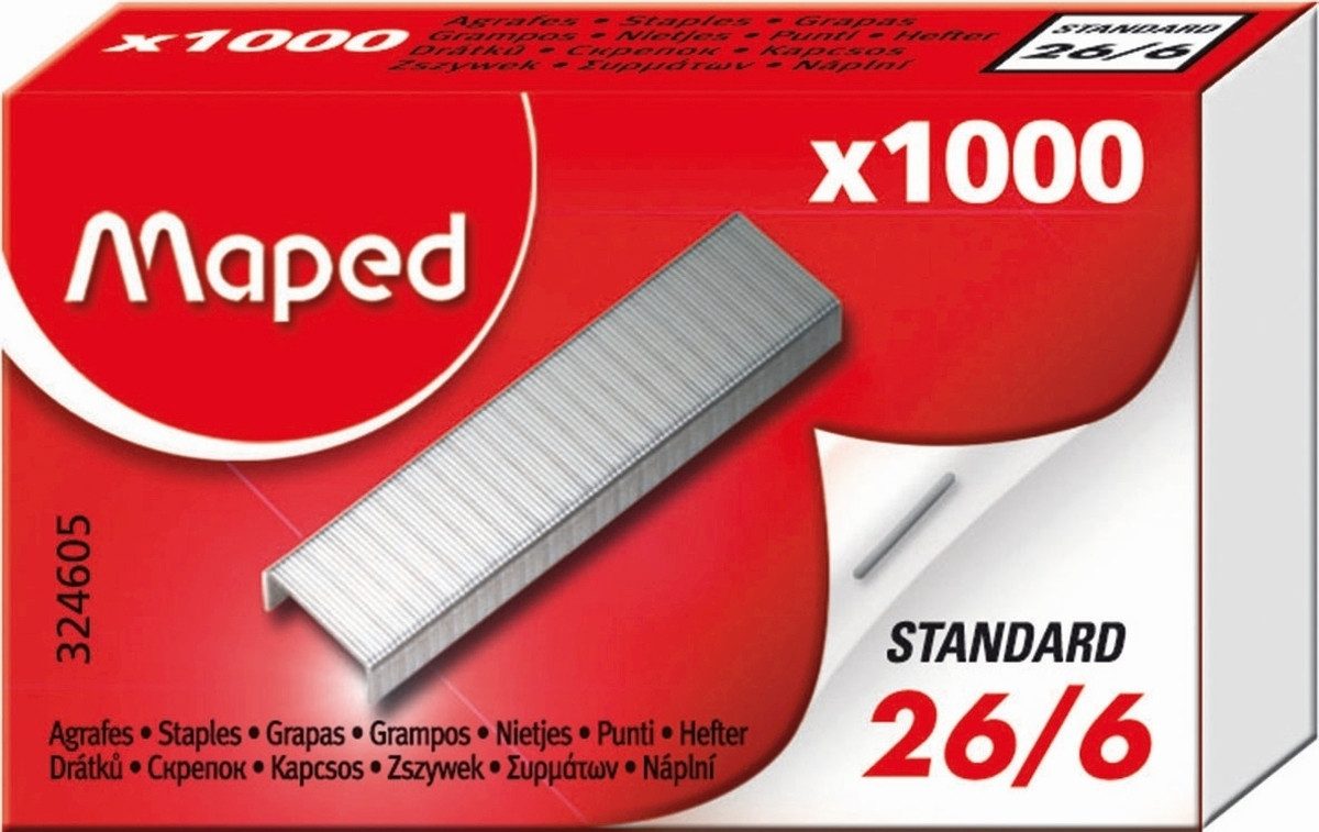 MAPED Heftklammer Heftklammern Standard 26/6 galvanisierter Stahl VE=1000 Stück
