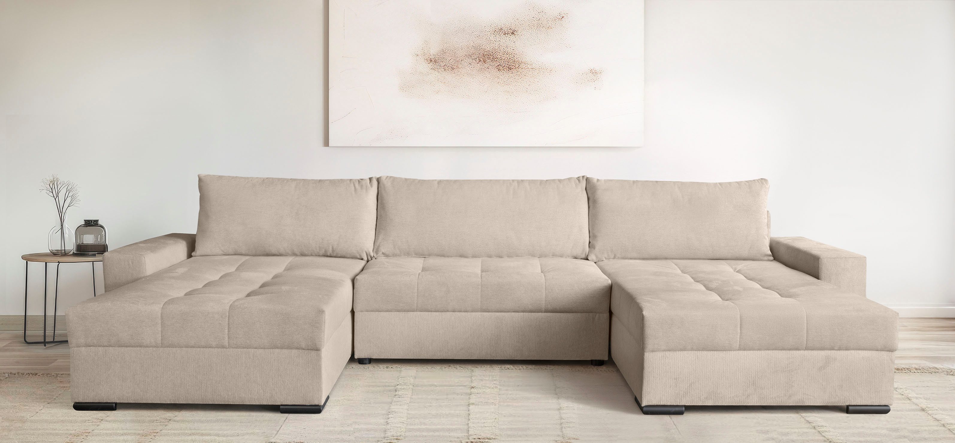OTTO home Wohnlandschaft Home System U-Form, von B: 269-352 cm wählbar, 6 Varianten zur Auswahl, mit Bettfunktion, Bettkasten & Zierkissen, Federkern