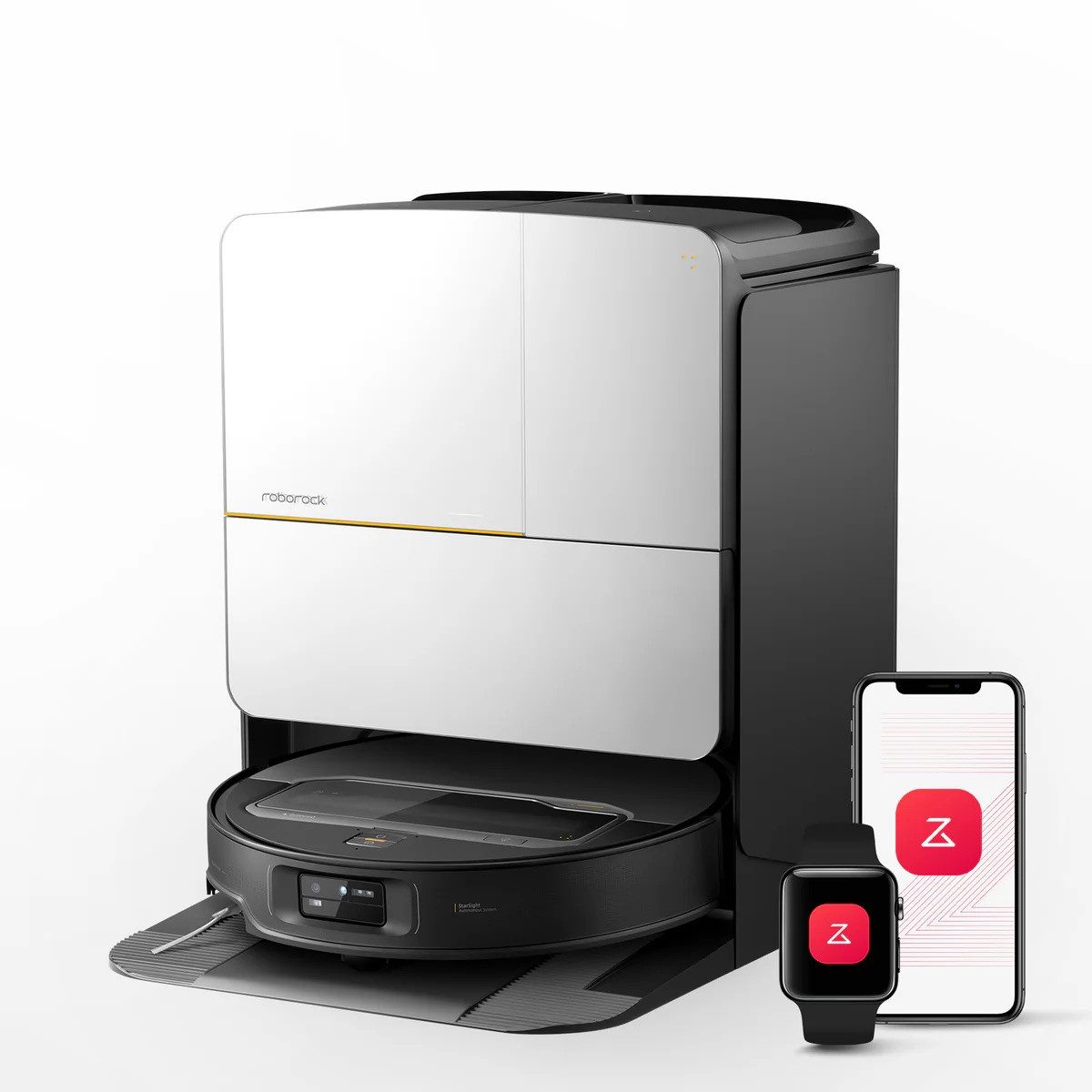 Roborock Nass-Trocken-Saugroboter Roborock Saros Z70 Staubsaugerroboter mit OmniGrip™ Arm silber, Beutellos 0,18 l, Saugen und Wischen in einem Arbeitsgang