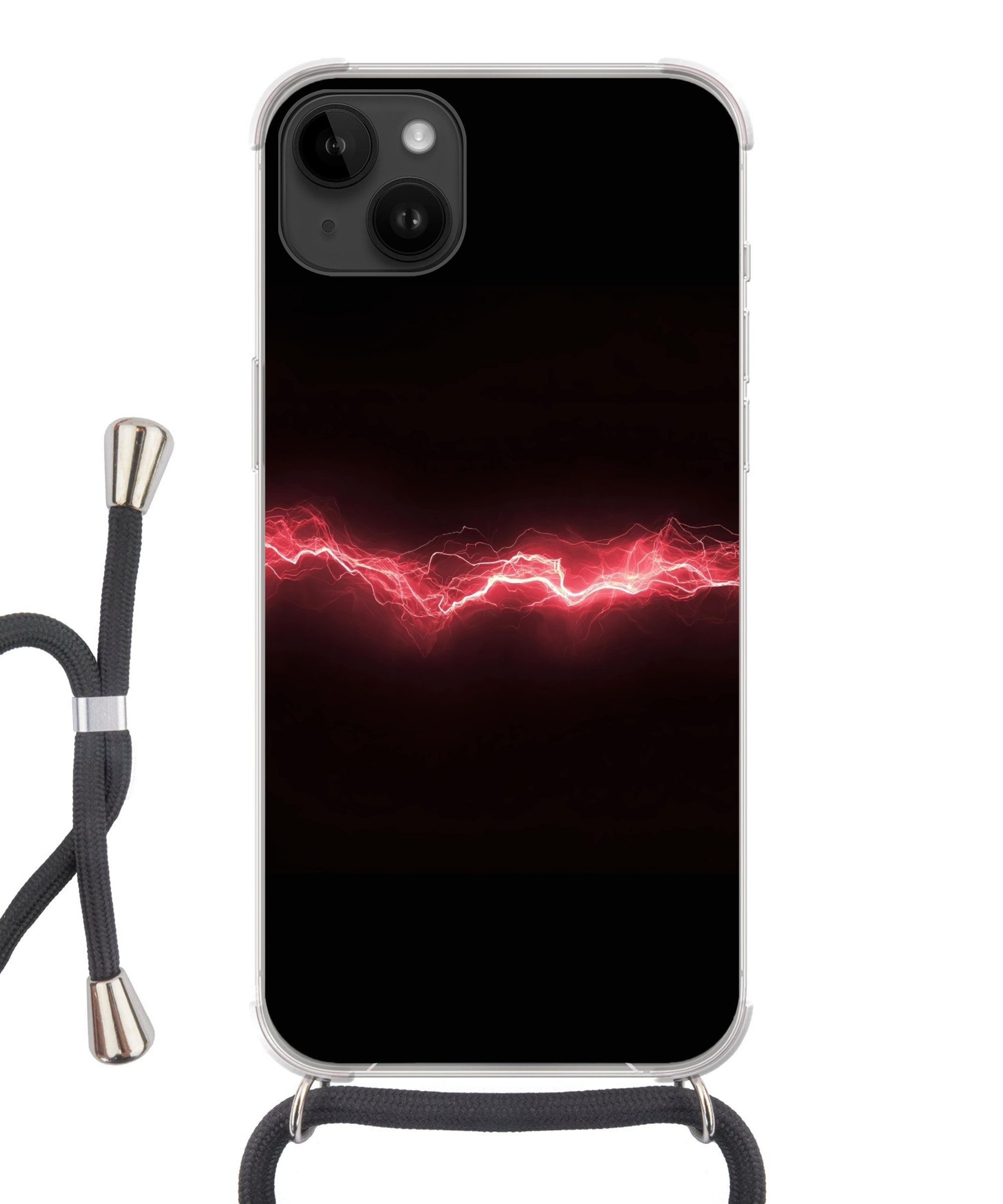 MuchoWow Handyhülle für Apple iPhone 14 Max Spiele - Rot - Elektrizität - Energie - Linie, Tragbare Handyhüllen mit Kette zum umhängen, Handykette Handyband