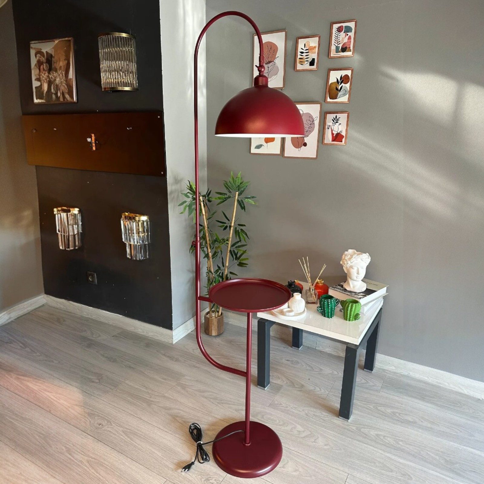 Bamyum Stehlampe Moderne Stehlampe aus Metall mit E27, verstellbarer Lampenschirm, ohne Leuchtmittel, E27, verstellbarer Lampenschirm, Stehluchte mit Ablage