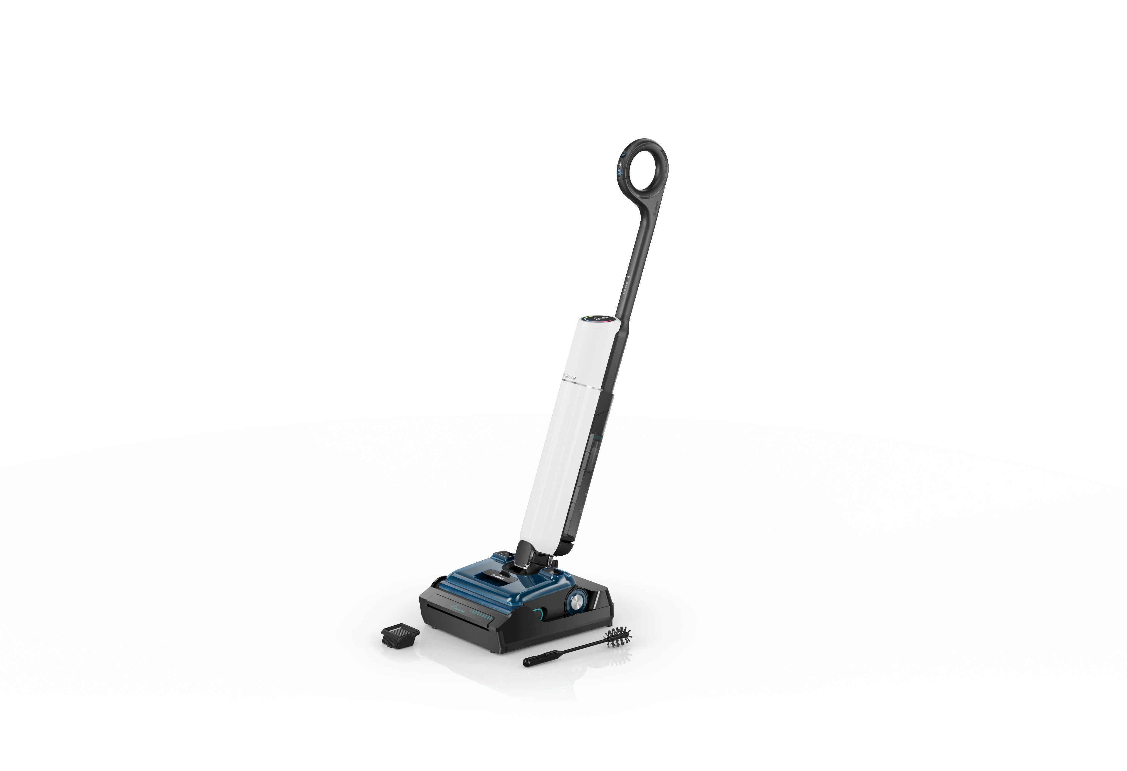 BOSCH Nass-Trocken-Sauger OneFlow Serie 4 BHF41WS, Selbstreinigung, 24.000 PA Saugkraft, 250 W, beutellos, Anti-Haarverwicklung, LED-Licht, Schnelltrocknung, 40 min Akku / 150m²