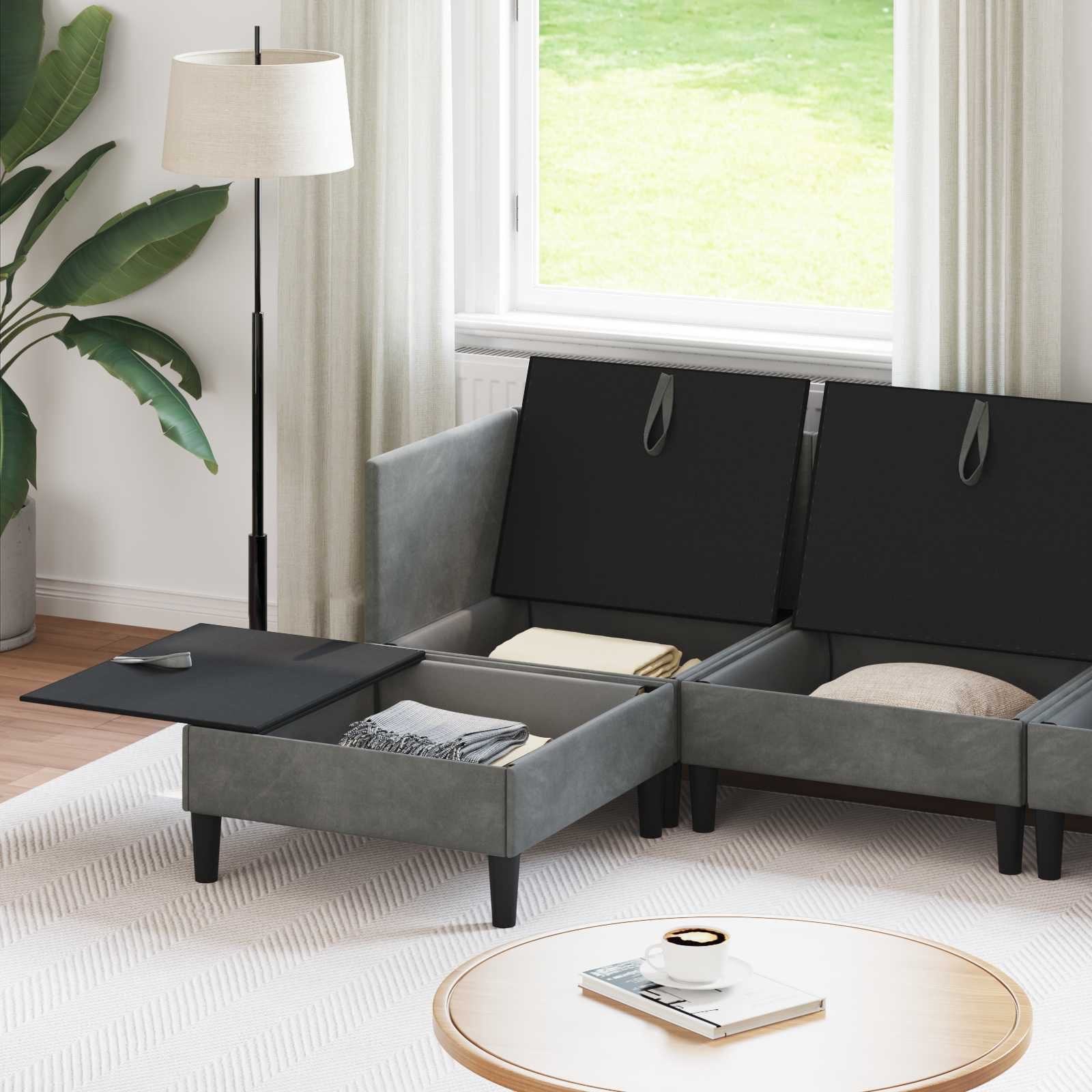 vidaXL Wohnzimmer-Set Wohnzimmergarnitur mit Kissen 5 pcs Dunkelgrau Samt, (5-St)