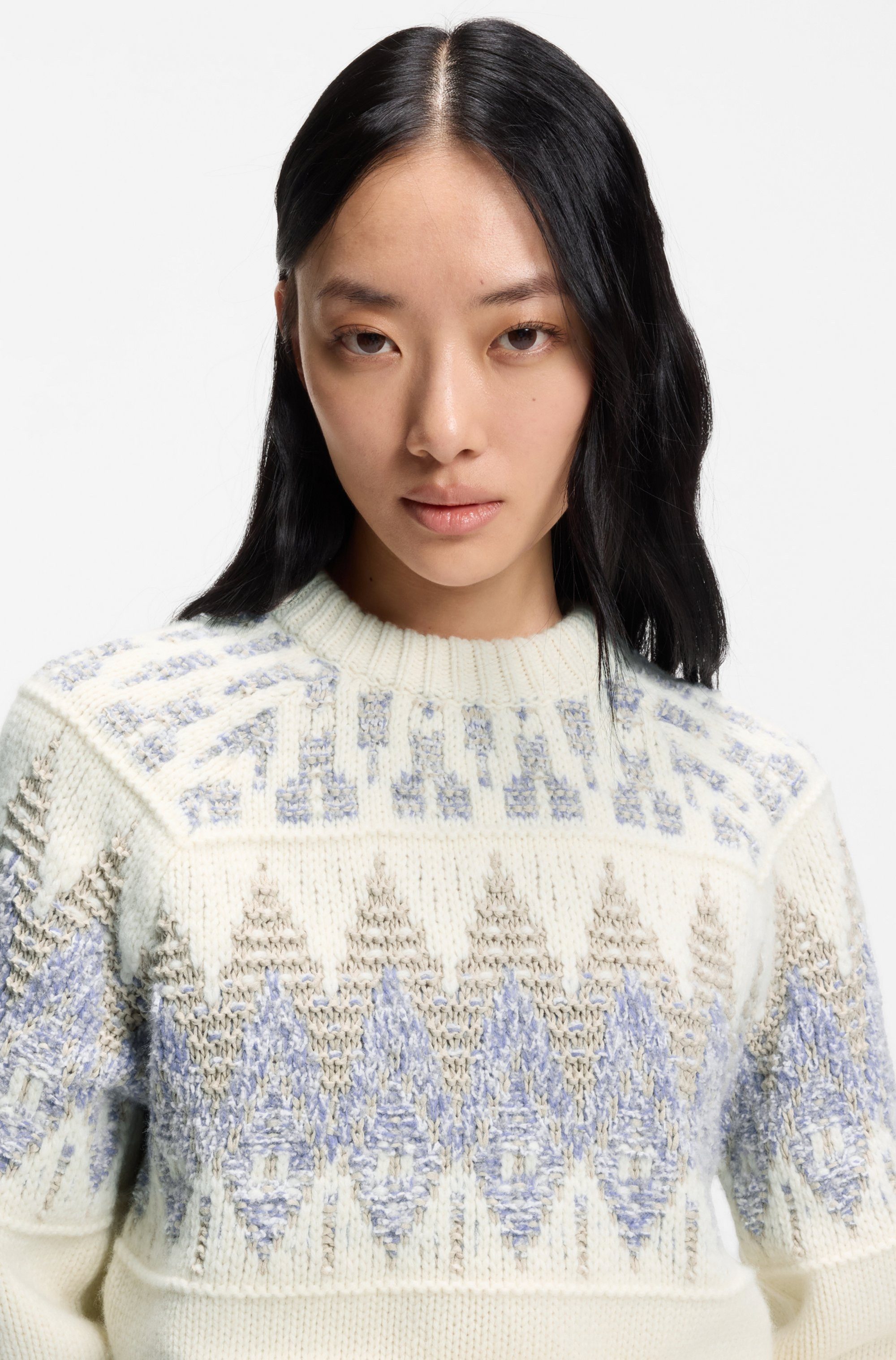 BOSS ORANGE Strickpullover Farombo Premium Damenmode mit Jacqaurdmuster, Ru günstig online kaufen