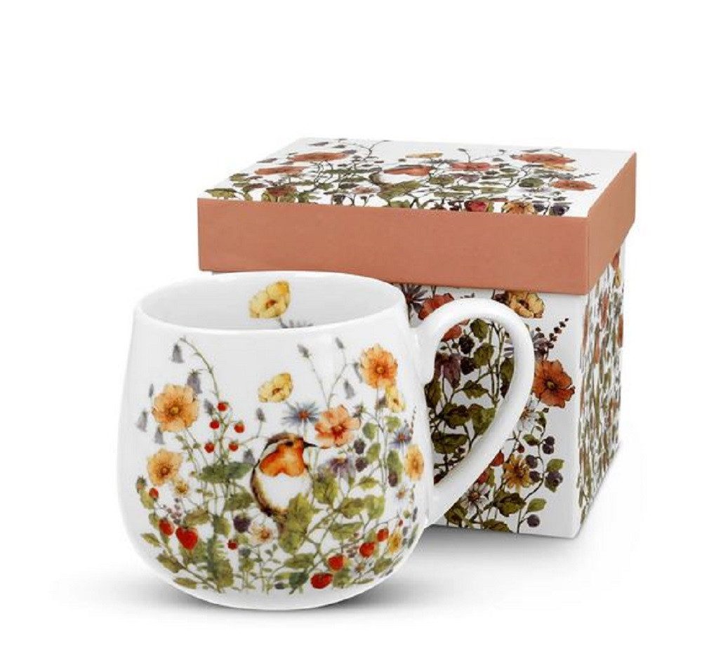 Duo-Gift Becher Fass Blumen Mug/ Barrel / Tee/KaffeeTasse / Tiere / Vogel Fassbecher, 1-tlg., Porzellan : Wilde Vögel / Vogel, mit Geschenkbox / Ideal als Geschenk