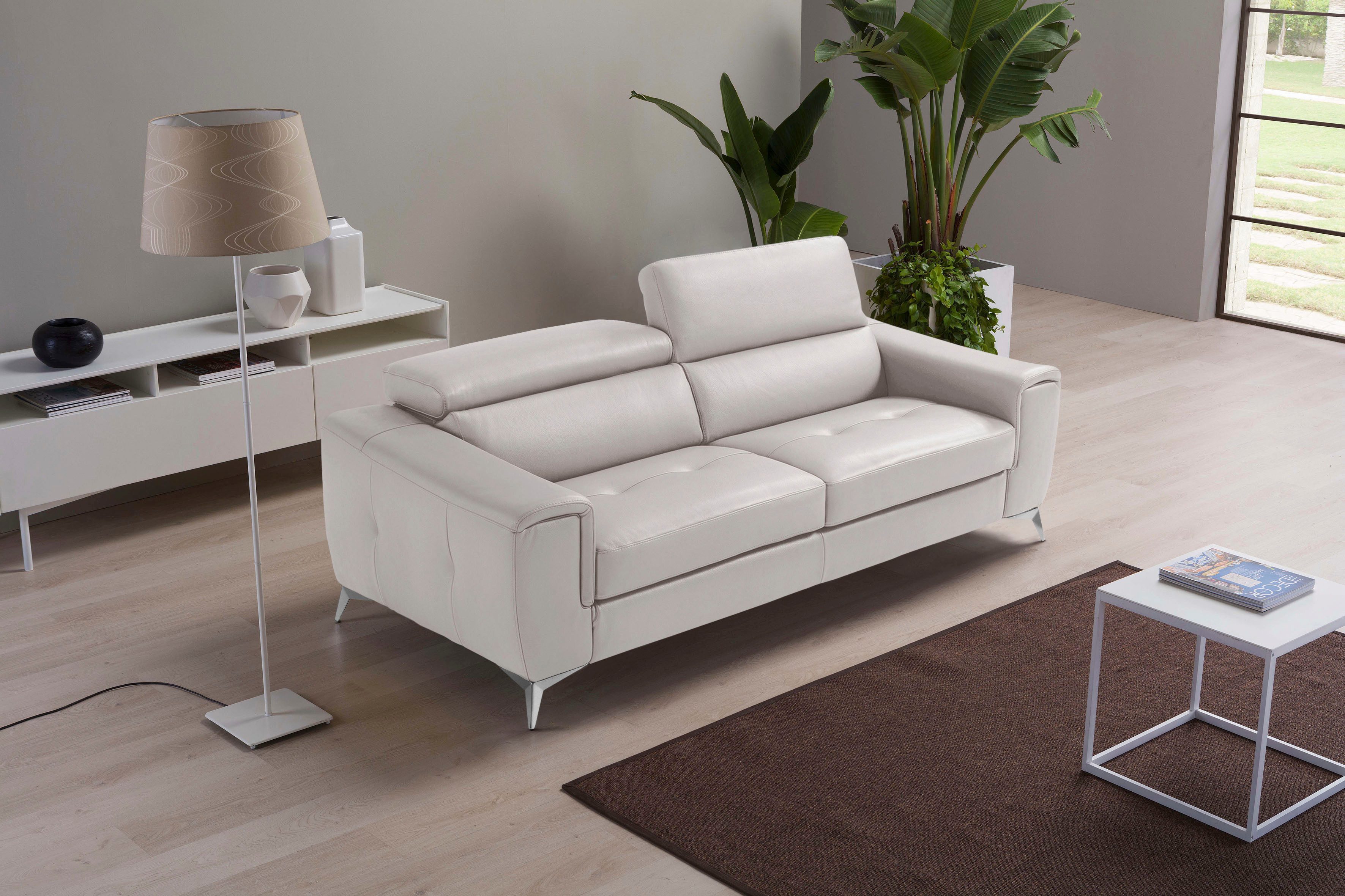 Egoitaliano 2,5-Sitzer Francine, Designsofa, Loungesofa, Breite 213 cm, Fußfarbe chrom, Designfuß, Leder BULL, weiß