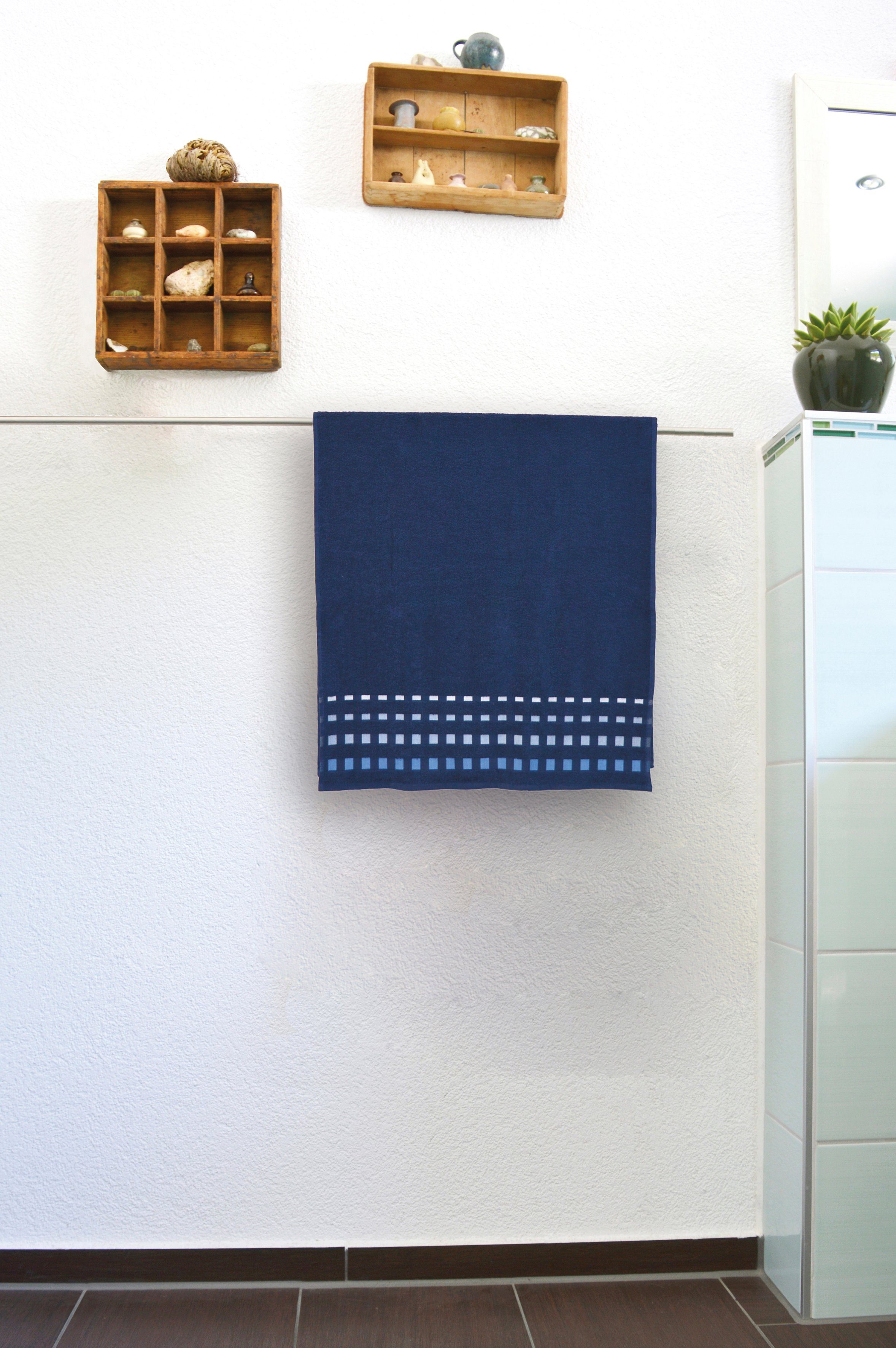 KiNZLER Handtuch Set Duschtuch Farben, 100% weich (Set, Uni flauschig, 2-tlg), Kreta, und angenehm Walkfrottee, mit Blau Bordüre, Baumwolle