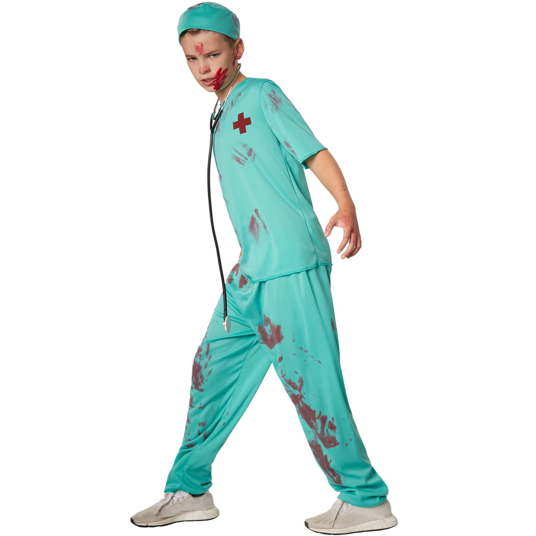 dressforfun Kostüm Arzt, auch Mediziner, in grün, Gr. 128 (7-8 Jahre), Inkl. Arztmütze, Kurzärmeliges Shirt mit Rotkreuz-Aufdruck, Lange Hose mit Gummibund