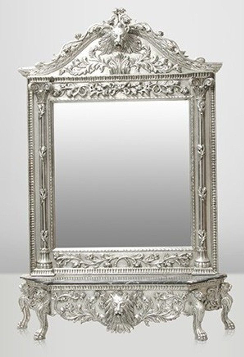 Wohnzimmer Barock Casa Padrino Barockspiegel Silber Luxus - Spiegelkonsole Löwenkopf Spiegel mit Luxus Lion Konsole Möbel