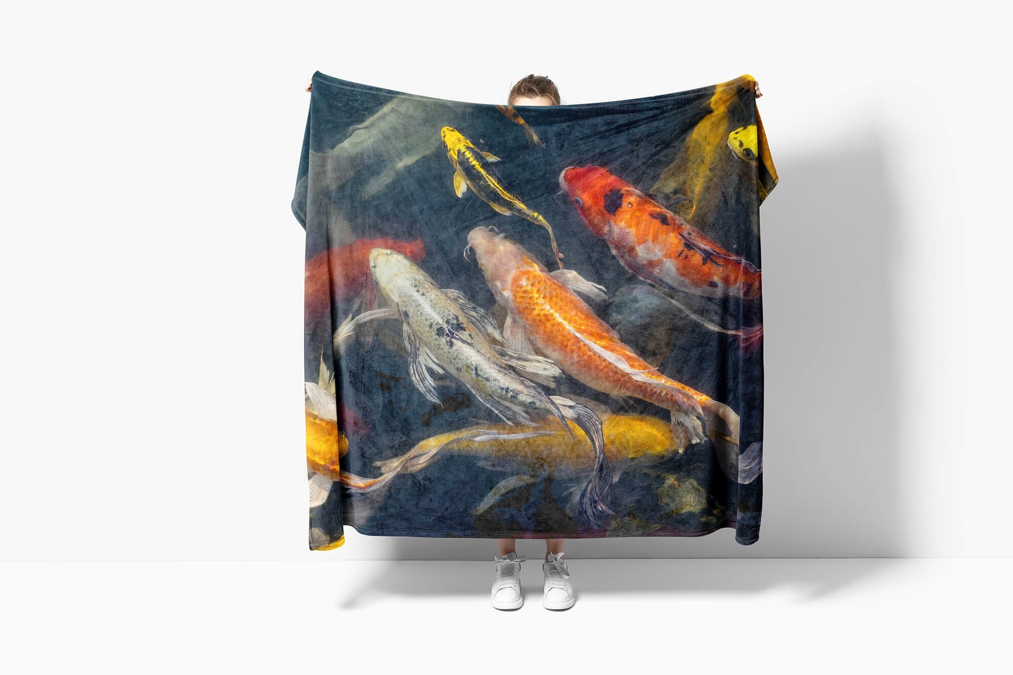 Handtücher Handtuch Strandhandtuch Saunatuch Kuscheldecke mit Tiermotiv Koi Zuchtkarpfen B, Baumwolle-Polyester-Mix (1-St), Handtuch – Bild 2 von 5
