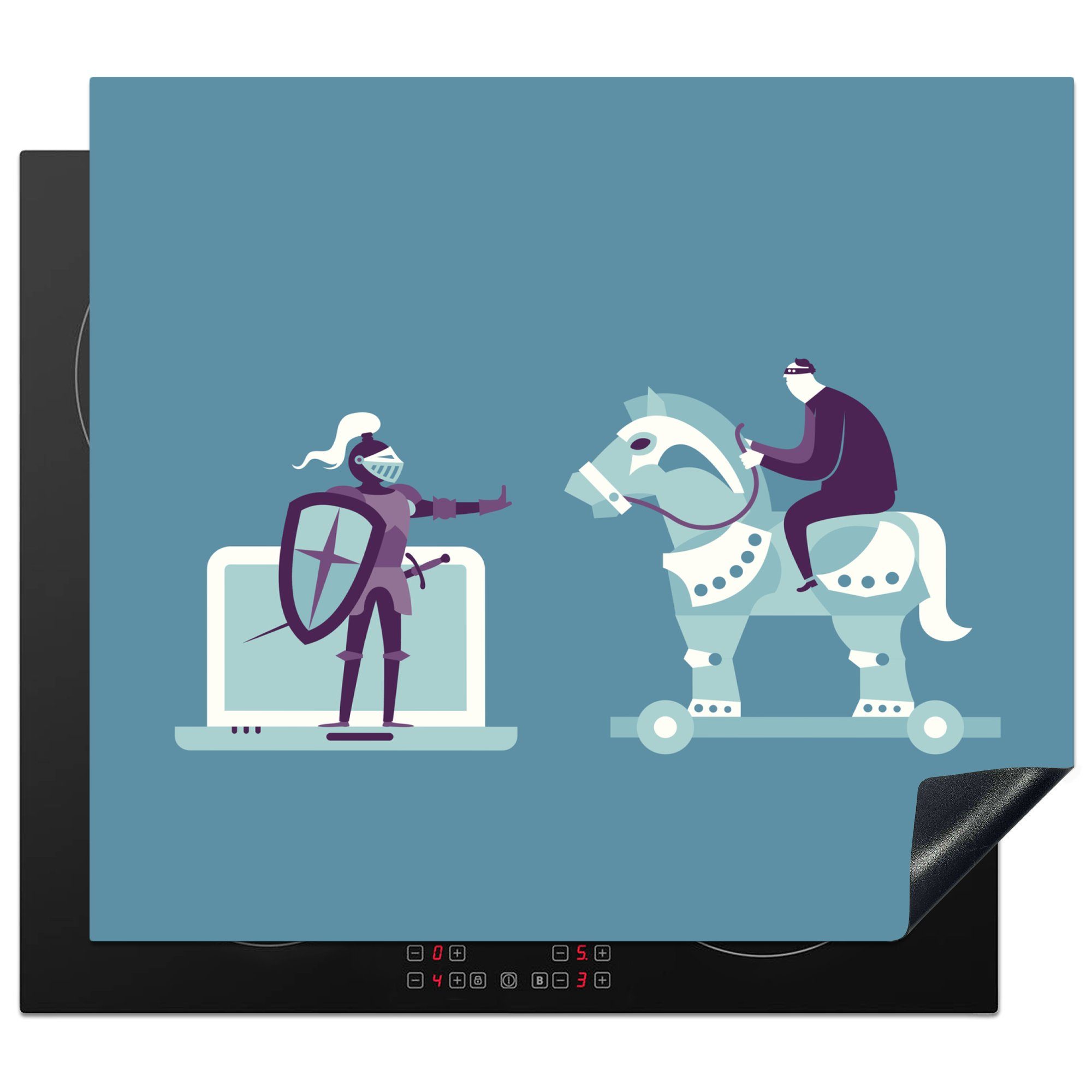 Vinyl, trojanischen Einfache Mobile Pferd, nutzbar, (1 eines cm, 60x52 Ceranfeldabdeckung Illustration Hackers einem Herdblende-/Abdeckplatte MuchoWow Arbeitsfläche auf tlg),