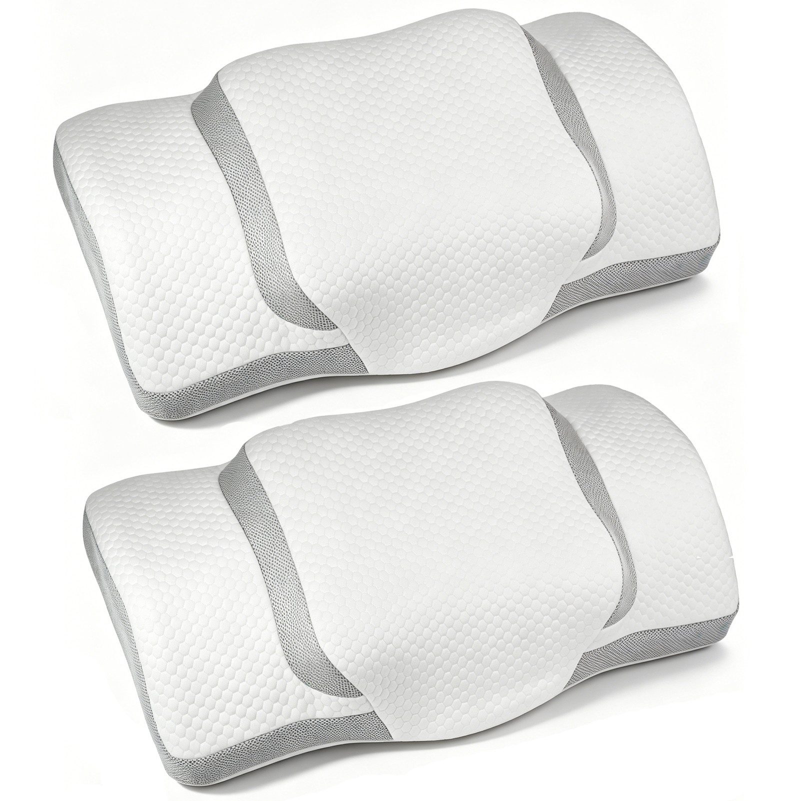 Esun Kopfkissen Nackenstützkissen Orthopädisches, Seitenschläferkissen, Memory Foam, Füllung: 100% Memory Foam, Rückenschlafer, Bauchschlafer, Seitenschlafer, Set, atmungsaktiv und weich Ergonomisches Nackenstützkissen, Ergonomische Kopfkissen 5-Zonen-Stützsystem Kissen