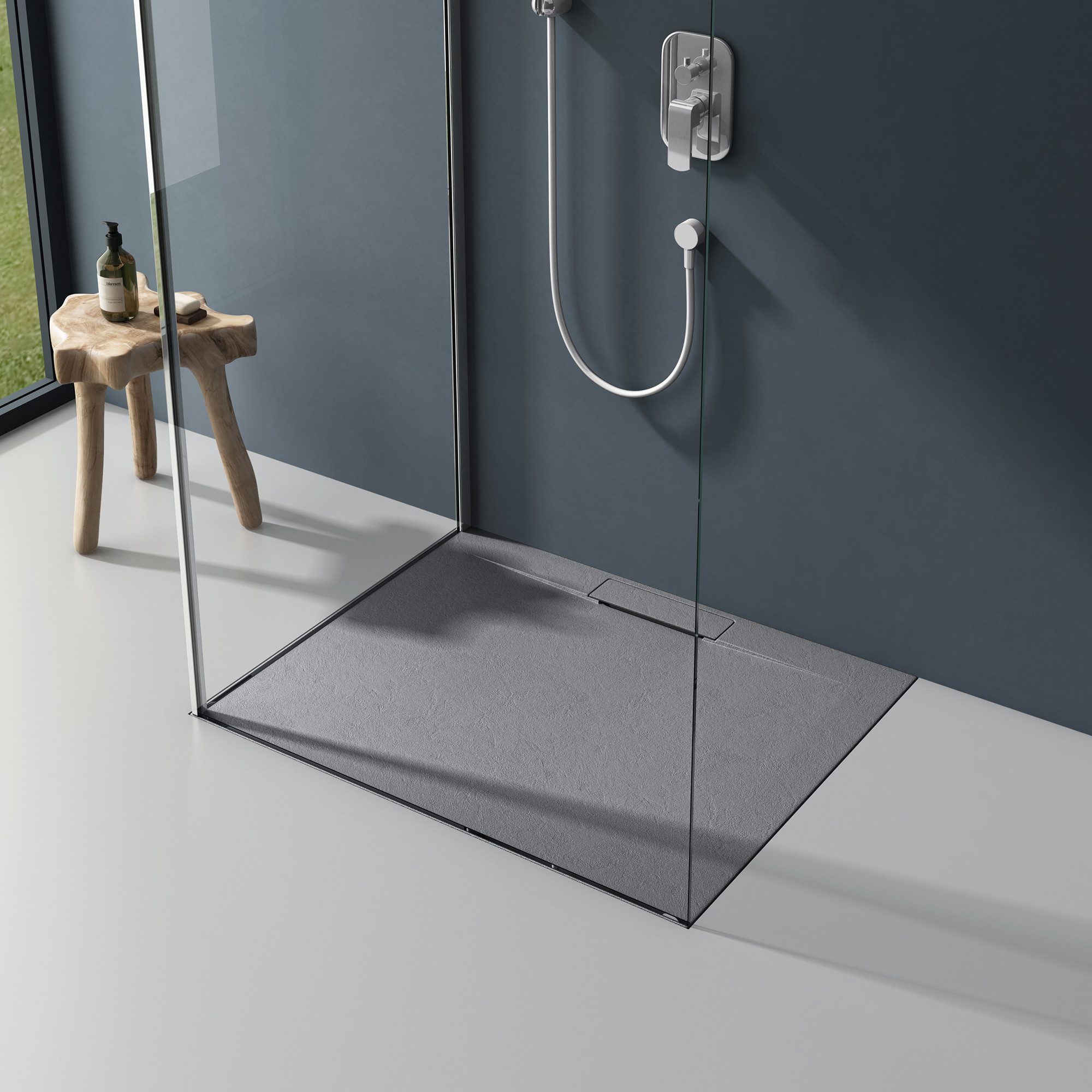 doporro Duschwanne Duschtasse Duschwanne Mineralguss Rechteckig DIN-Anschlüsse Lyra, Mineralguss