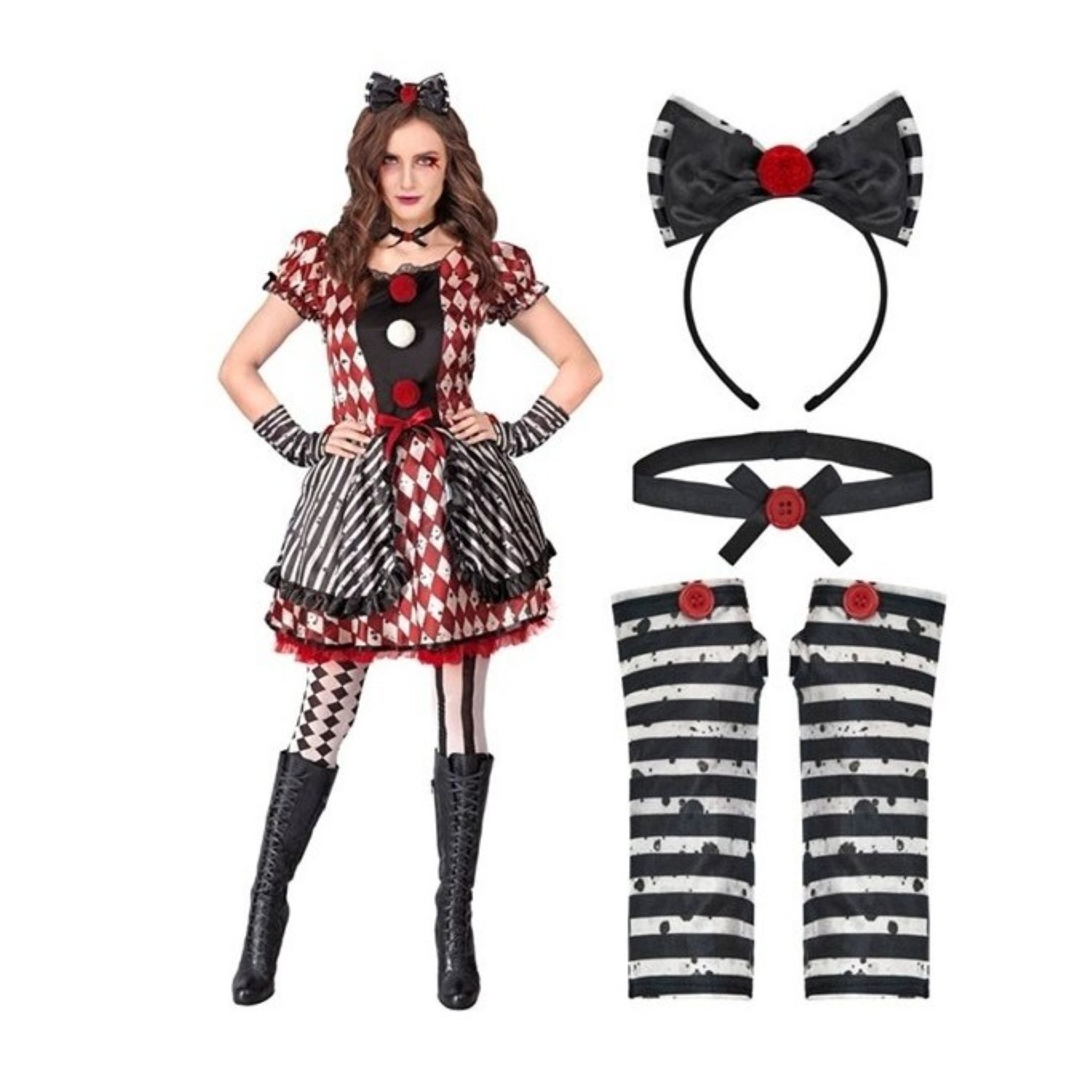 Widmann S.r.l. Clown-Kostüm Kostüm 'Harlekin Puppe' für Damen, Kleid, Haarrei
