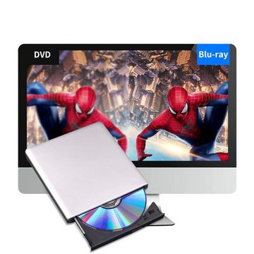 GelldG DVD-Laufwerk 3D, CD DVD Leser Slim Optisches Tragbares Diskettenlaufwerk (USB 1.0, BD 24x/DVD 24x/CD 24x, Plug-and-play)