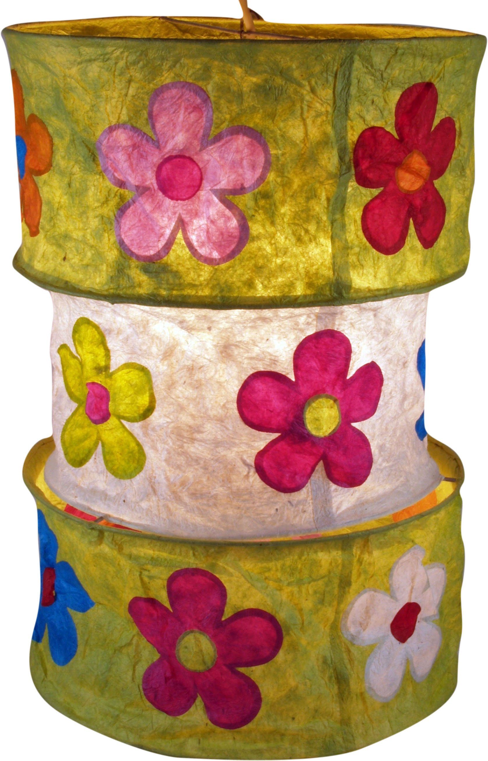 Guru-Shop Deckenleuchten Runde Boho grün Hängelampe, Lokta.., inklusive nicht Papier Leuchtmittel