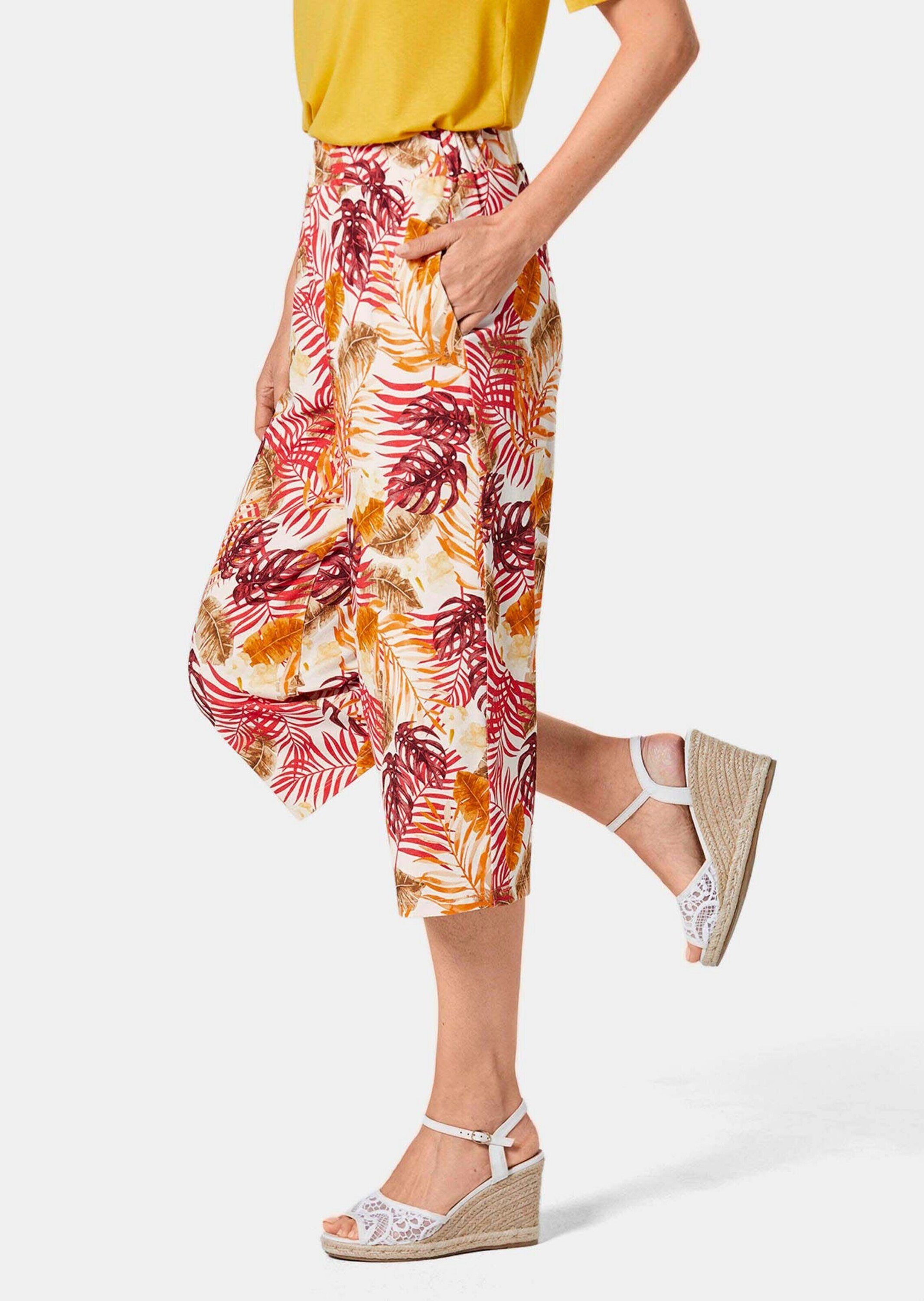GOLDNER Stoffhose Caprihose Louisa mit Print, attraktiv Florales Design und komfortabler Schlupfbund