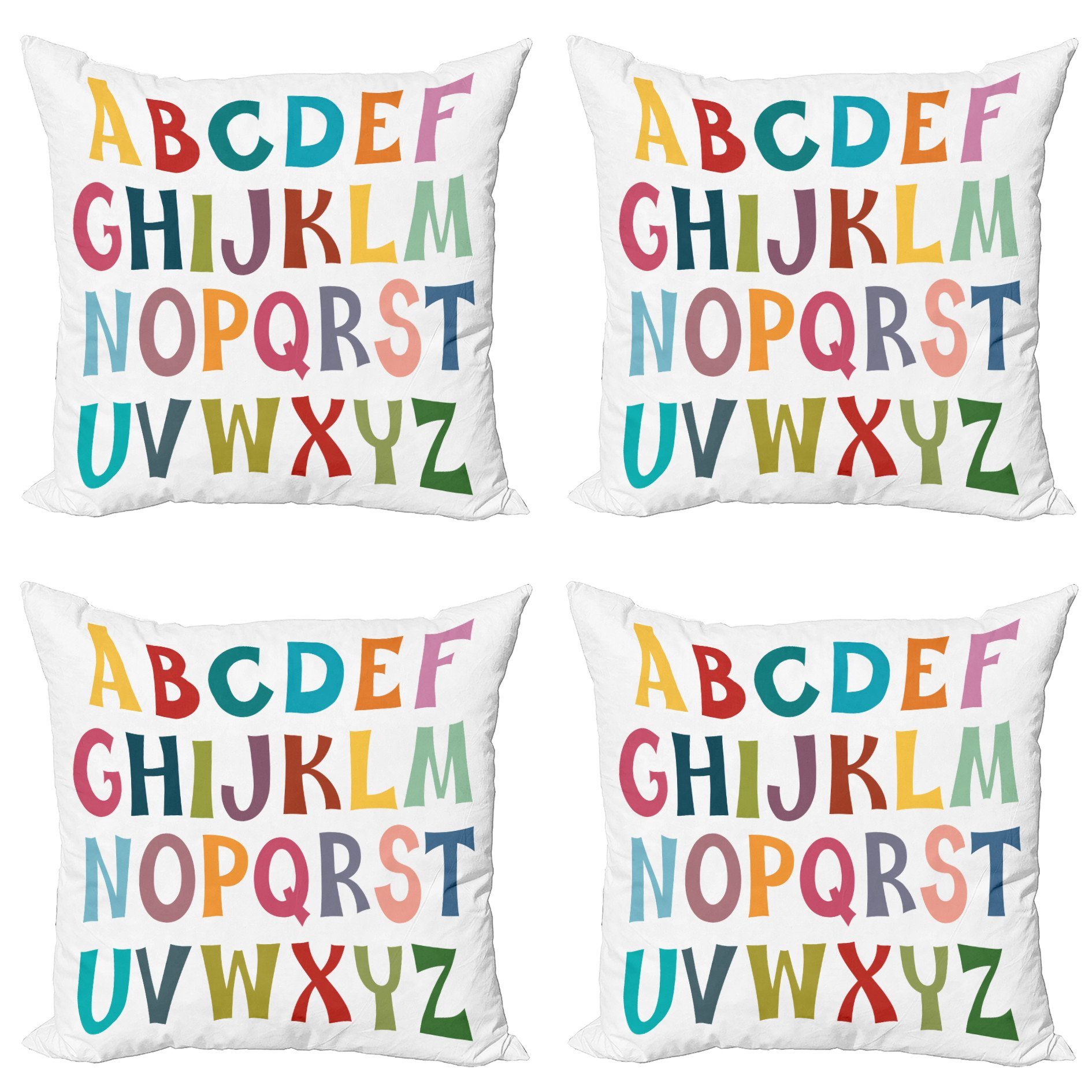 Kissenbezüge Modern Accent Doppelseitiger Digitaldruck, Abakuhaus (4 Stück), Alphabet Grund bunte Buchstaben