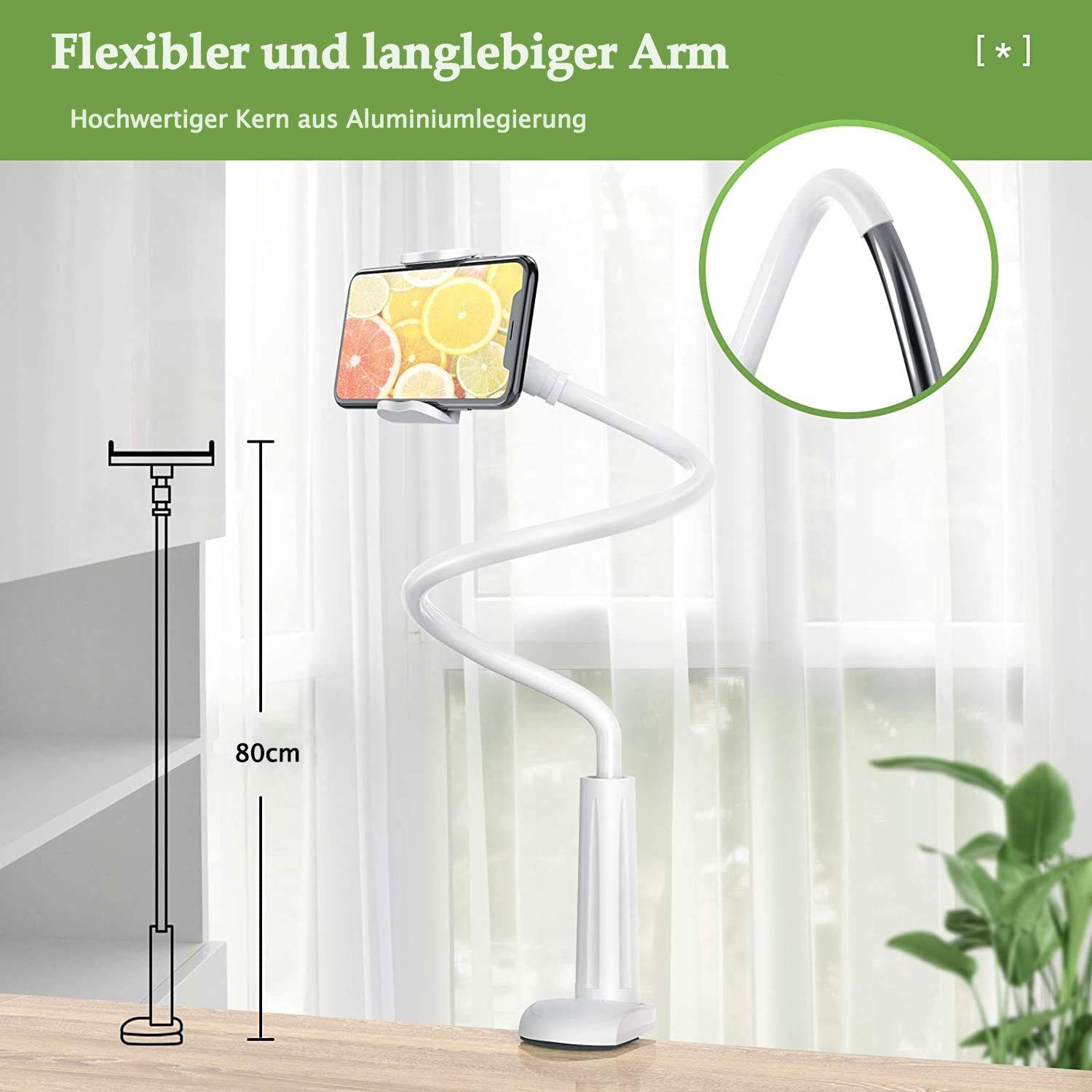 Handy Ladestecker-Halterung Weiß Handy Ständer Arm Lang zggzerg Verstellbare für Halter Bett,Flexible