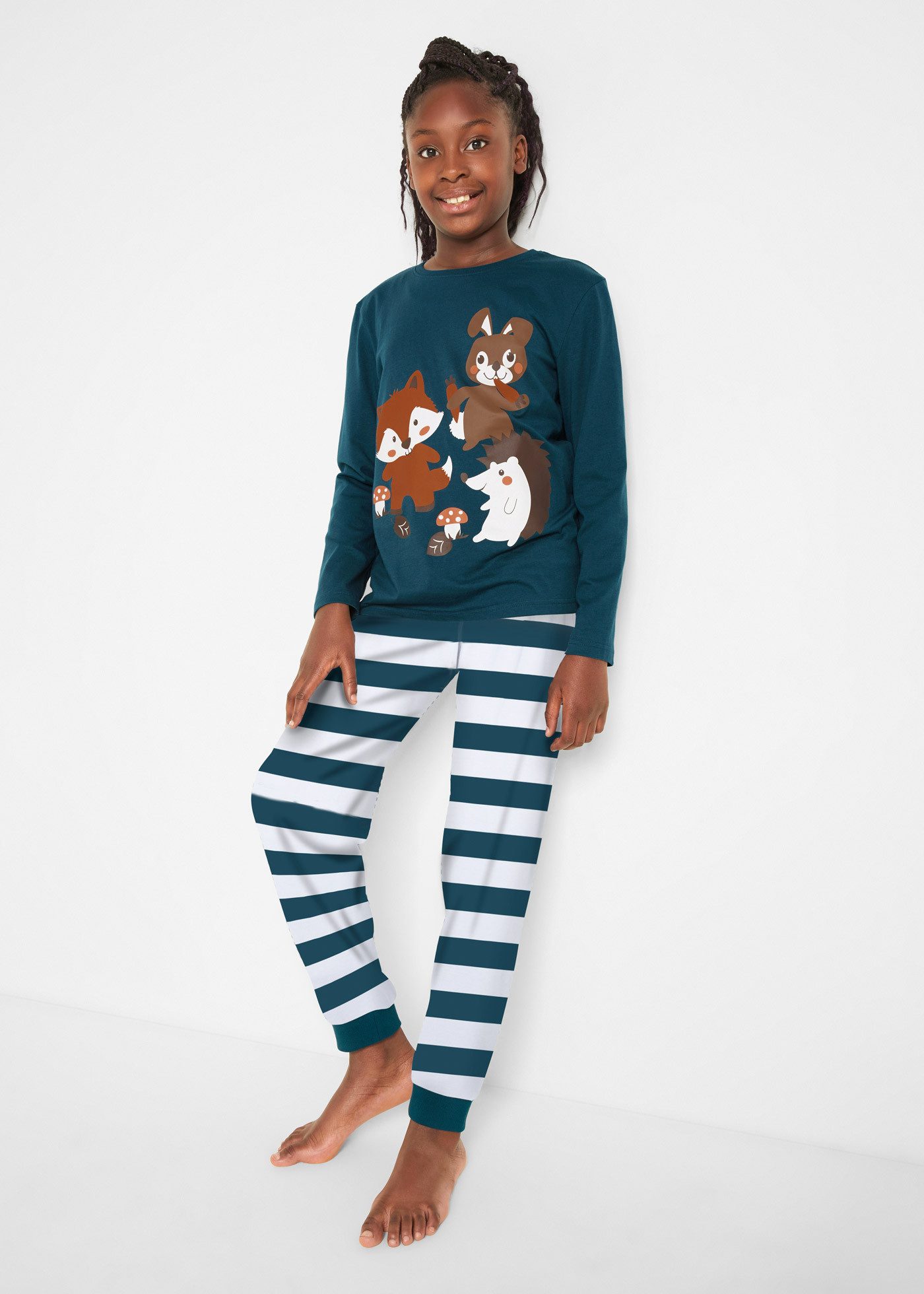 bonprix Pyjama (Set, 2 tlg) bequeme Passform mit elastischem Bund, aus weichem Baumwollmaterial