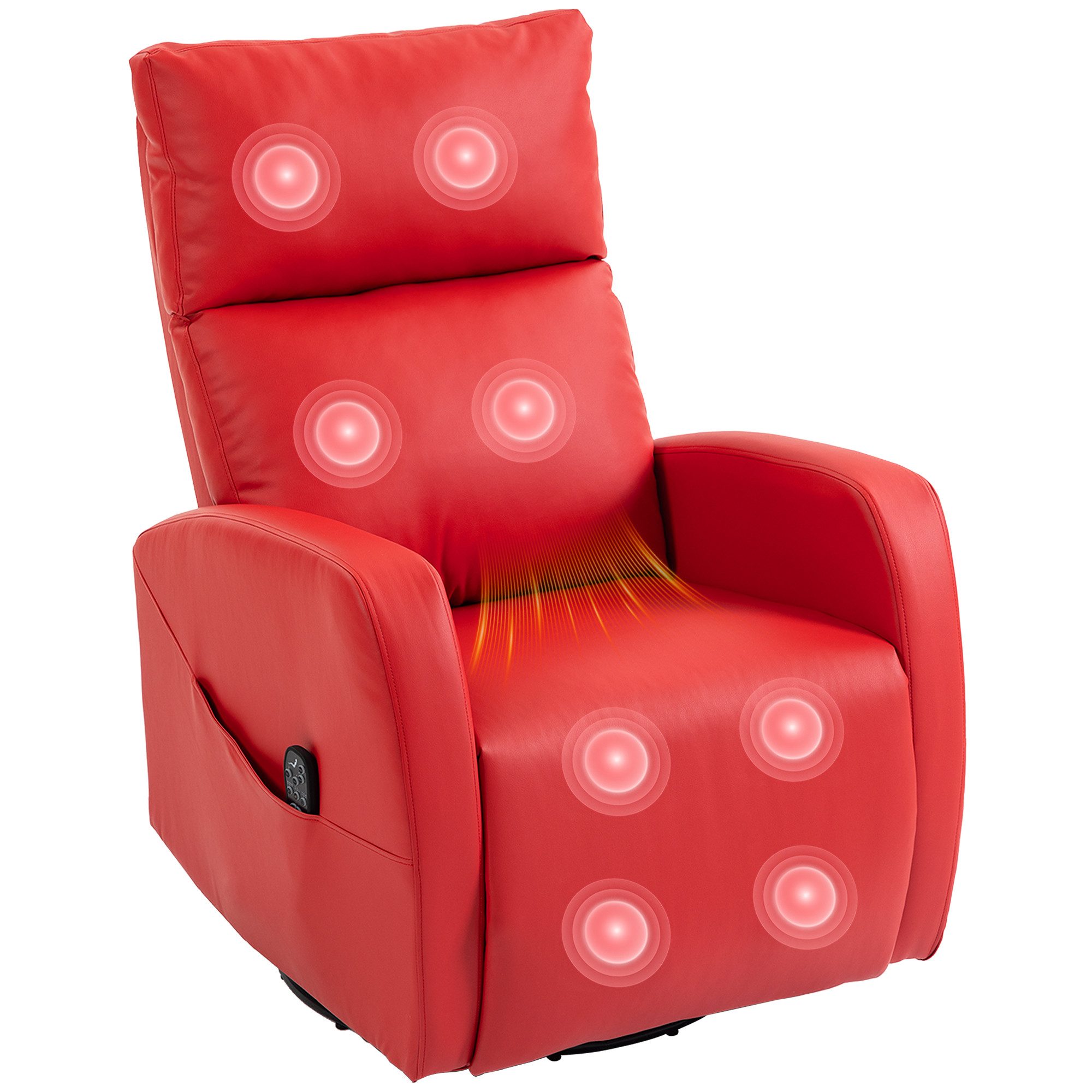 BAYMATE Massagesessel Massagesessel mit Liegefunktion aus PU-Leder (beheizter Fußstütze und Fernbedienung, Rot)