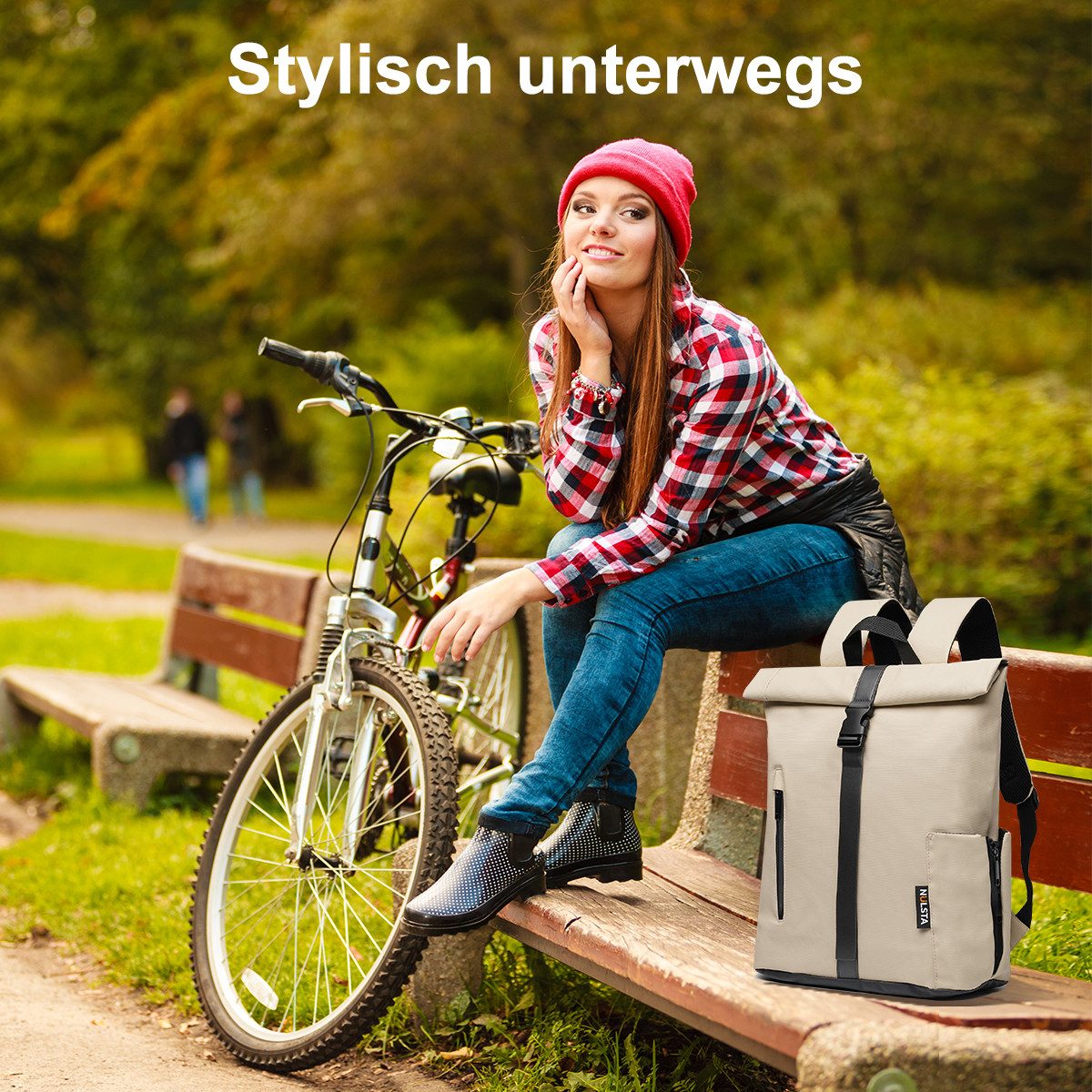 NULSTA Rucksack Rolltop Rucksack Wasserdicht Damen & Herren Daypack Freizeitrucksack, 30*15*40cm,Cityrucksack,Tourenrucksack,Schulrucksack
